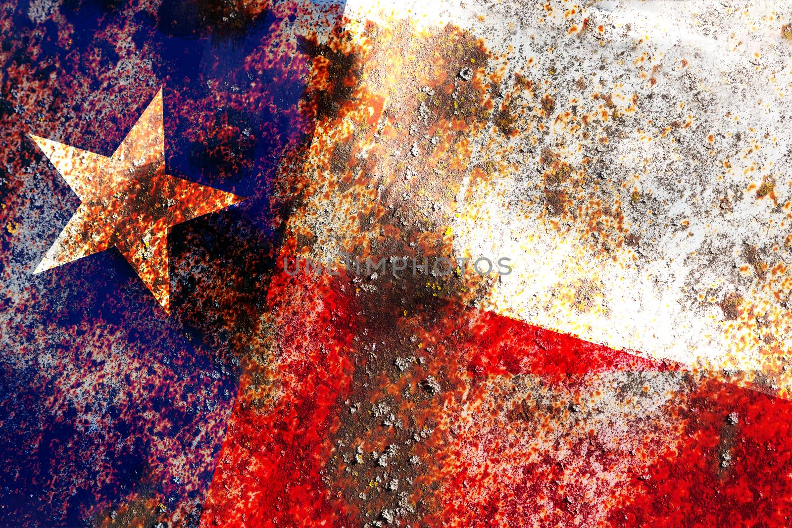 Grunge Texas USA flag on rusty metal background texture