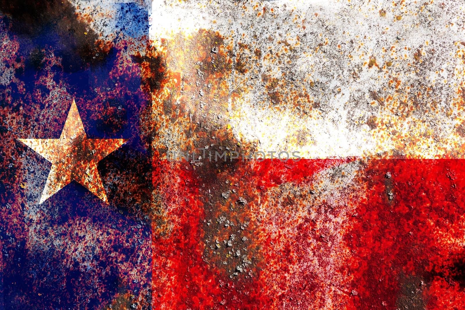 Grunge Texas USA flag on rusty metal background texture