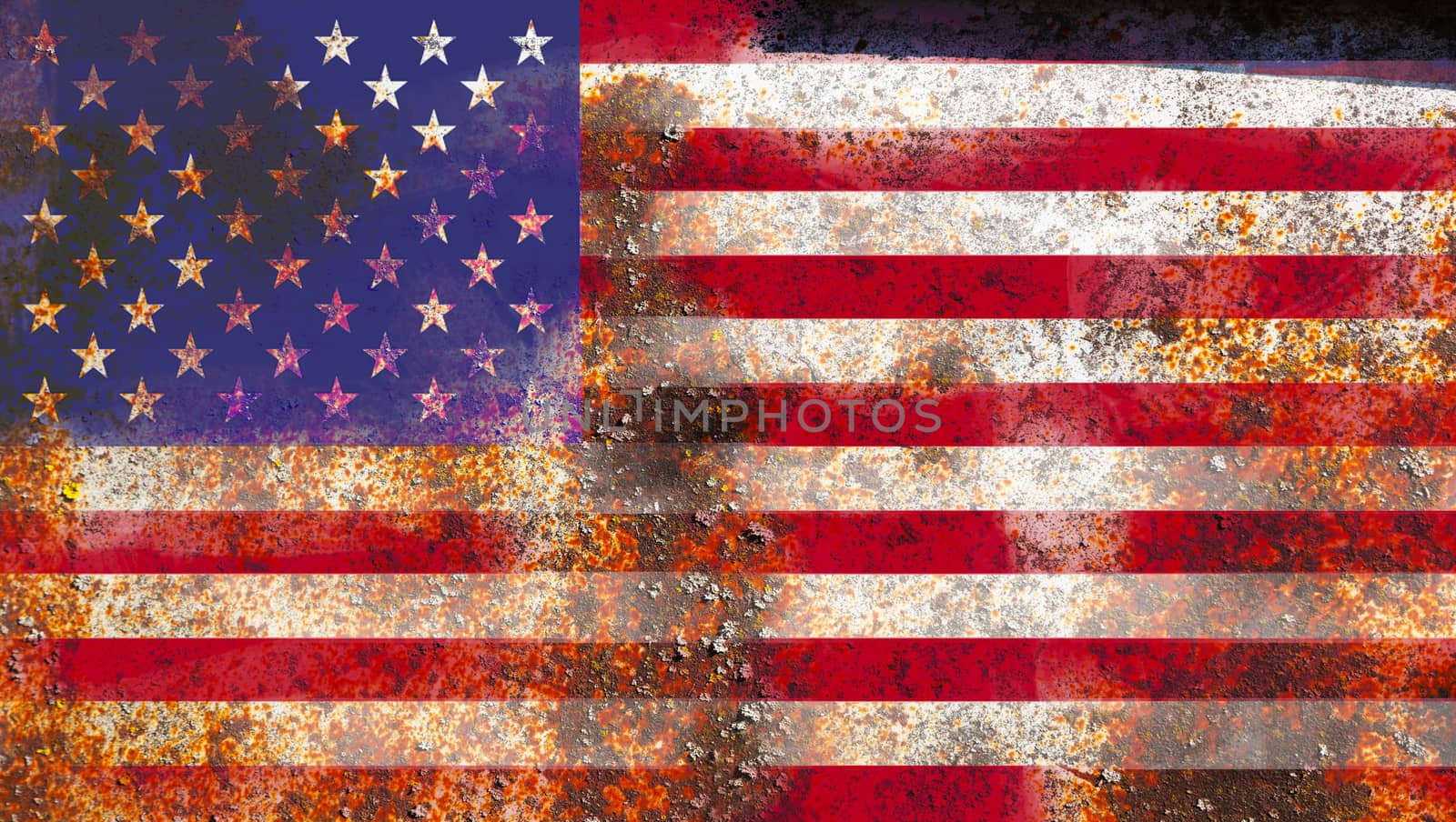 USA flag on rusty metal background texture
