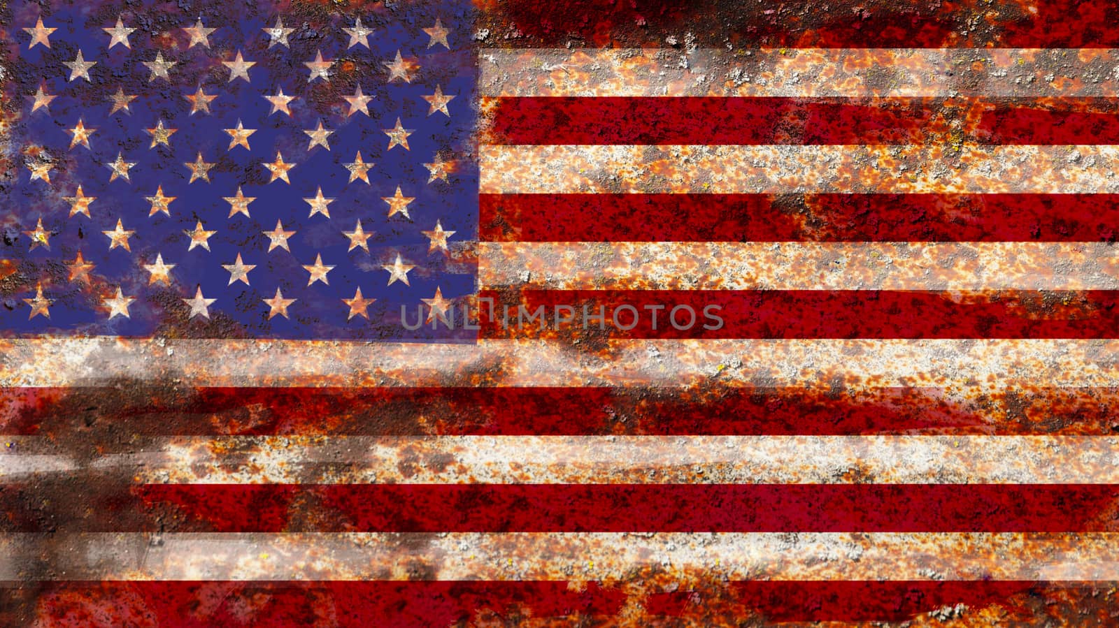 USA flag on rusty metal background texture