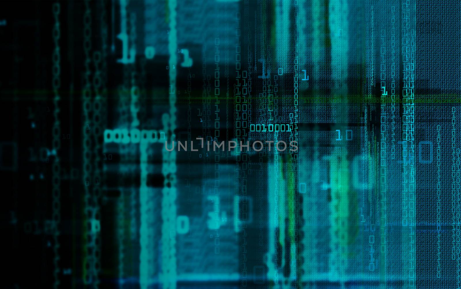 Digital binary data and electronic circuit board. Cyber security concept background.