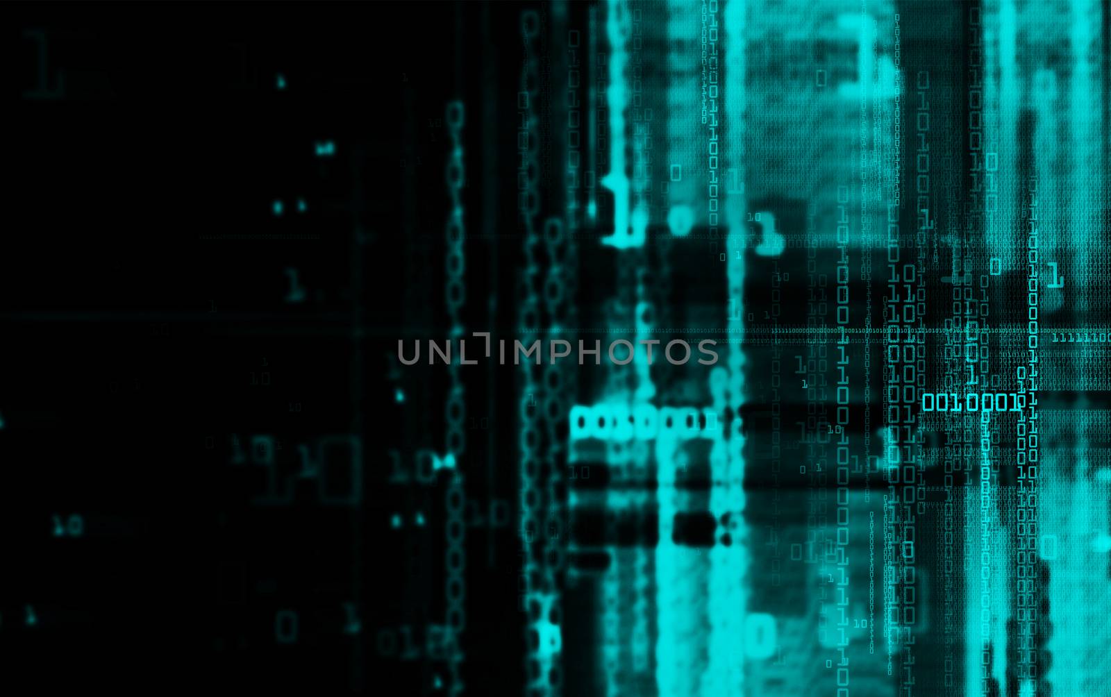 Digital binary data and electronic circuit board. Cyber security concept background.