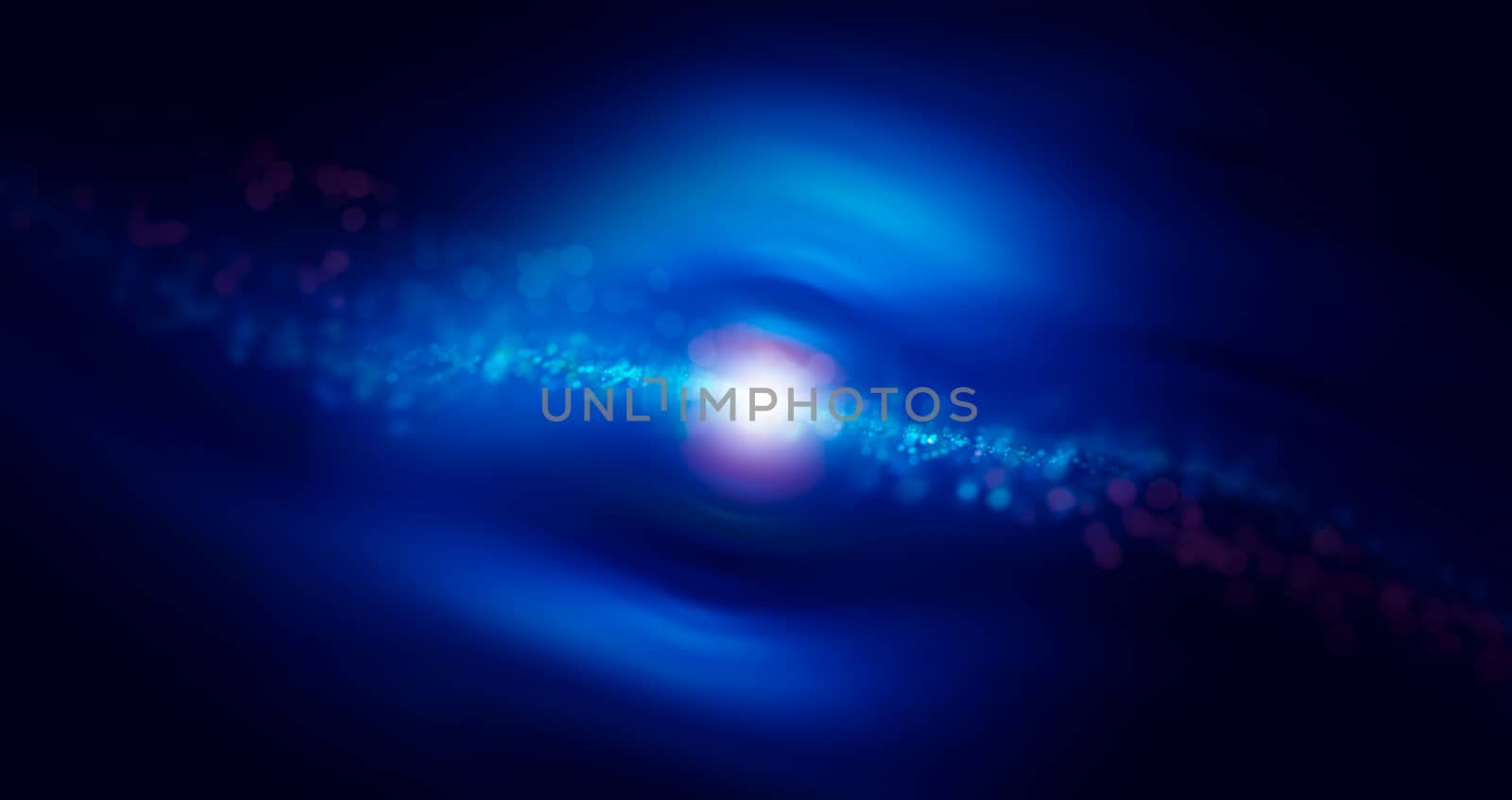 Glitter vintage lights background, dark blue and white, defocused.