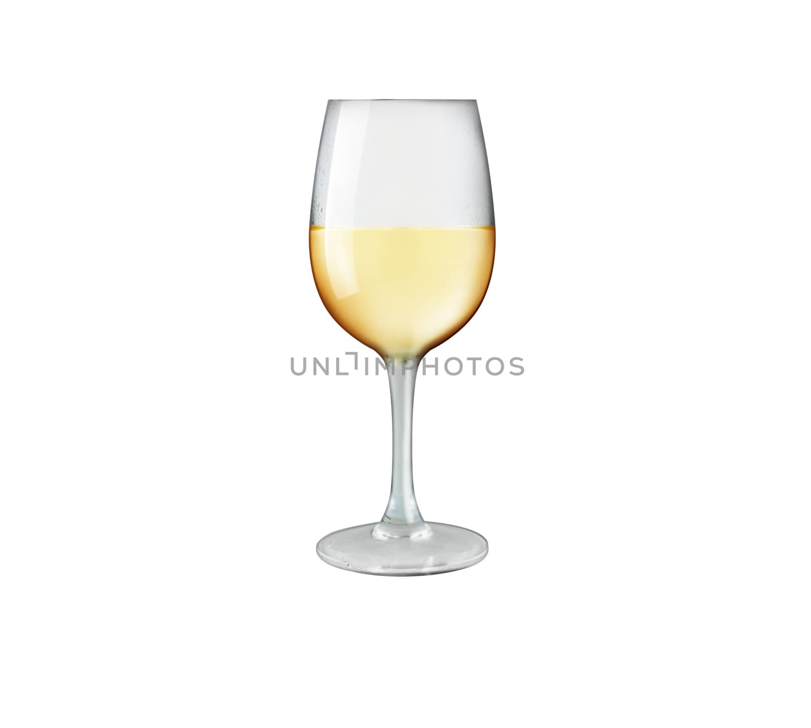 Wineglass with white wine isolated on white background. Concept and idea. With clipping path