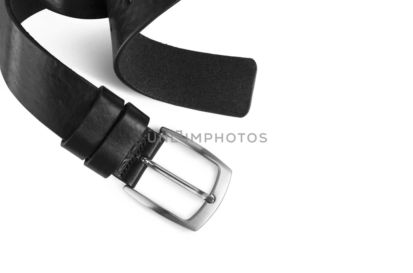 Black men's leather belt isolated on white background. With clipping path.