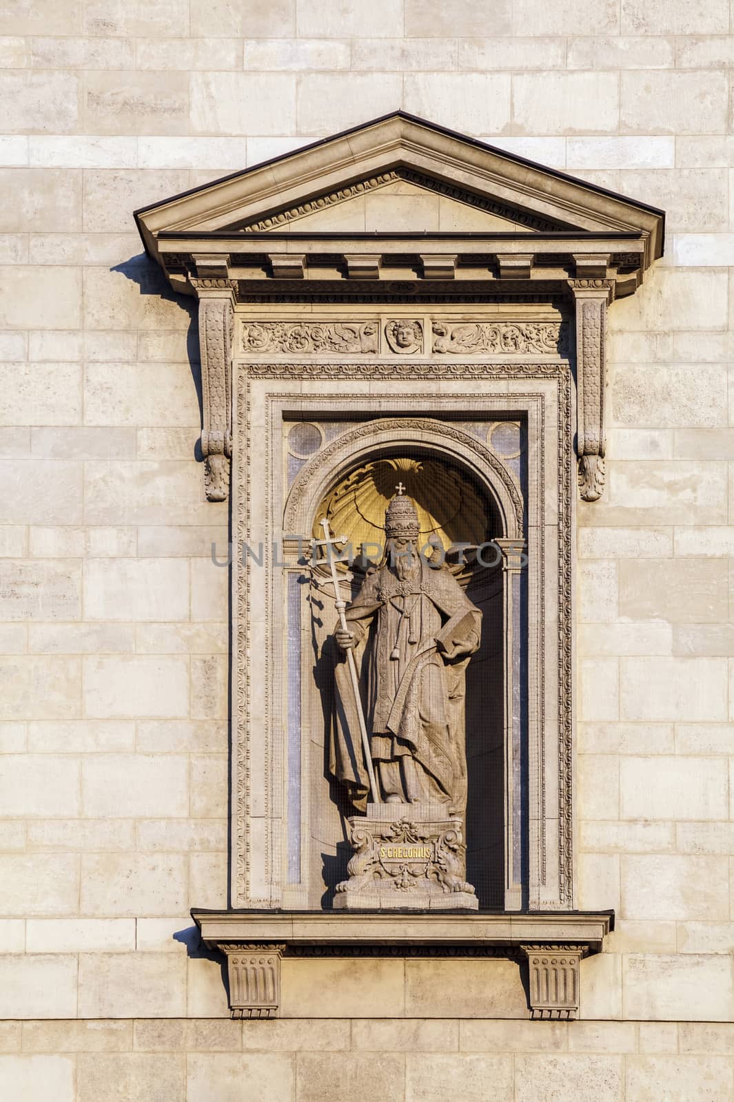 Statue in a niche of St. Stephen's Basilica in Budapest, Hungary