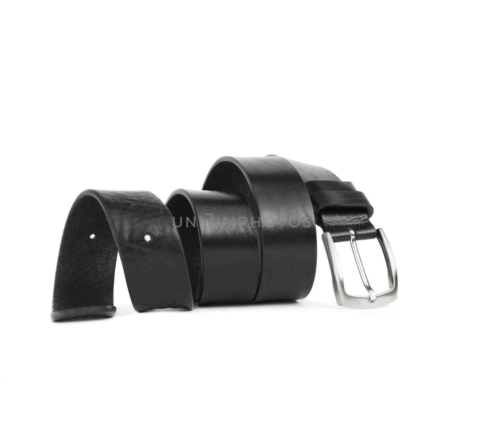 Black men's leather belt isolated on white background.