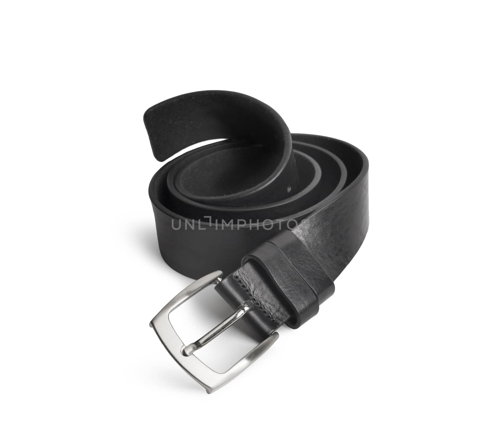 Black men's leather belt isolated on white background