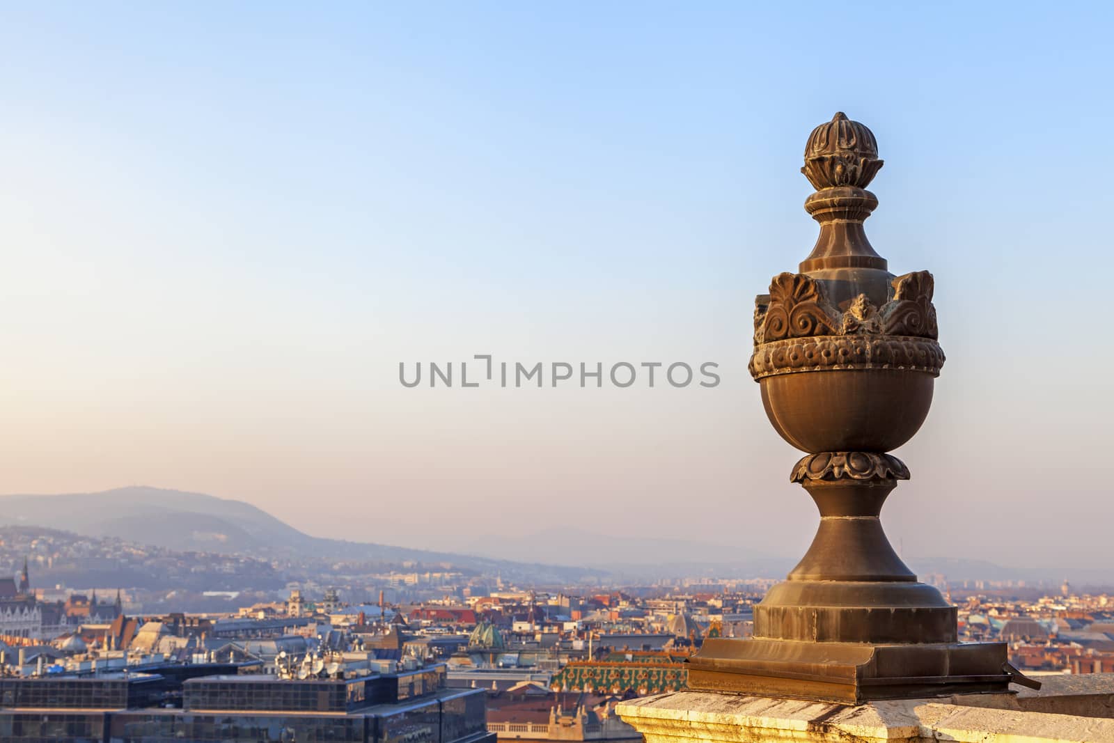 View of Budapest from St. Stephen Basilica in the sunset