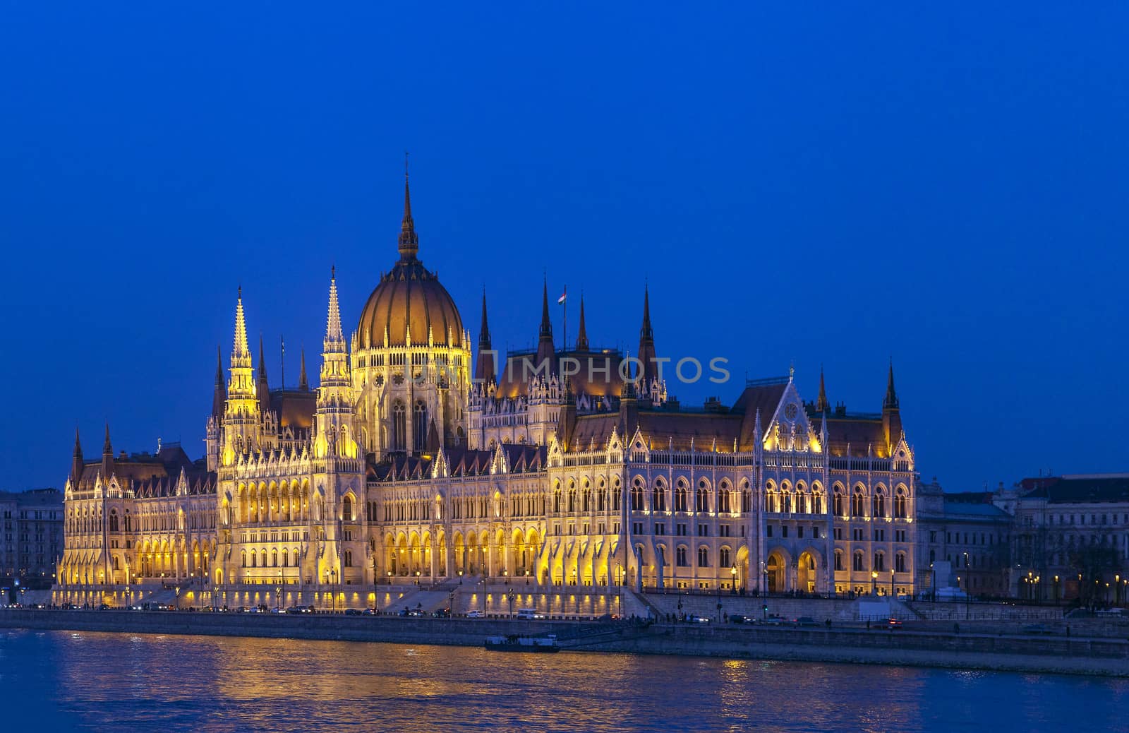 Hungarian parliament in Budapest, illuminated building in the night by Goodday
