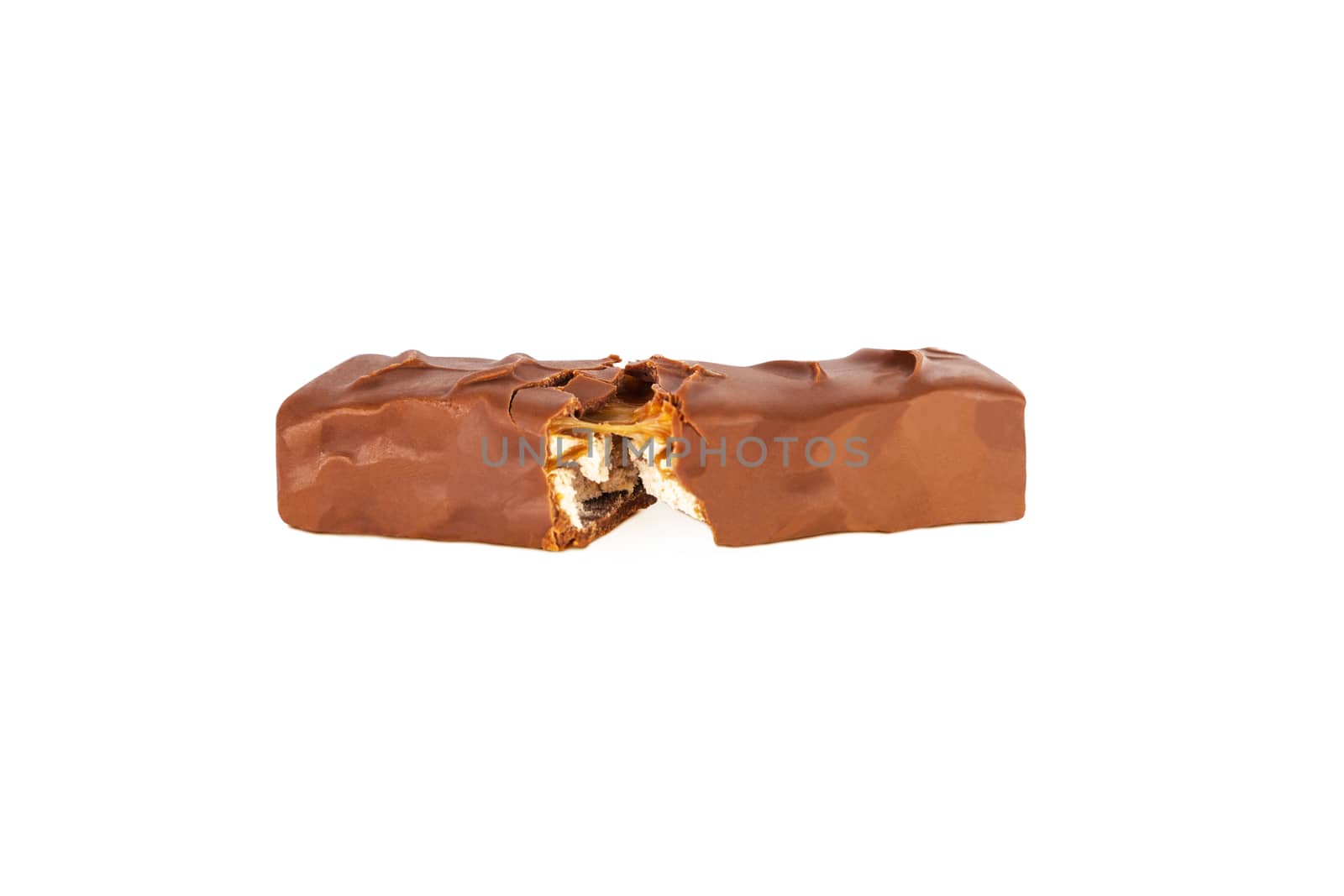 Closeup of chocolate bar isolated on white background. With clipping path