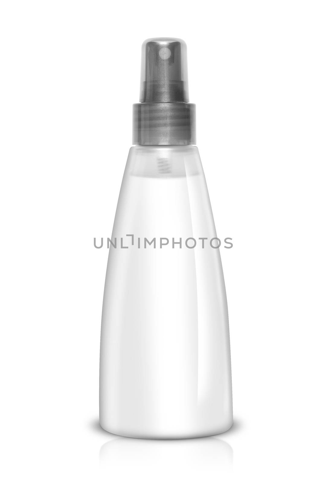 White plastic bottle spray for hair on a white background. With clipping path