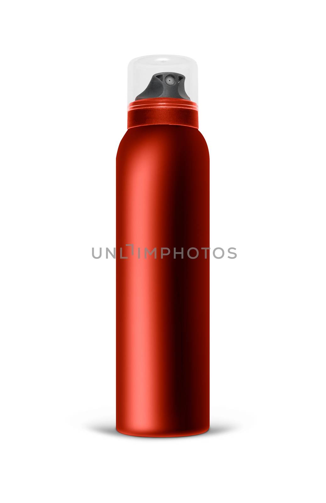 Red blank aluminum spray can isolated on white background. The black template bottle spray for design. With clipping path.