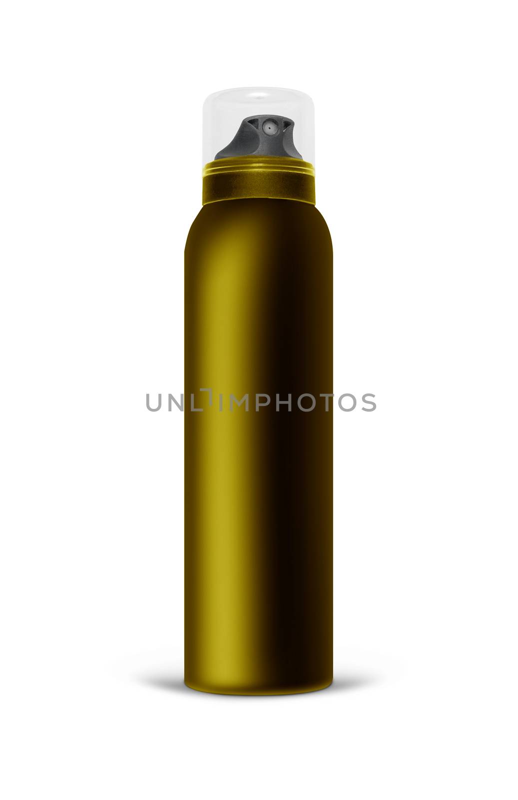 Brown blank aluminum spray can isolated on white background. The black template bottle spray for design. With clipping path.