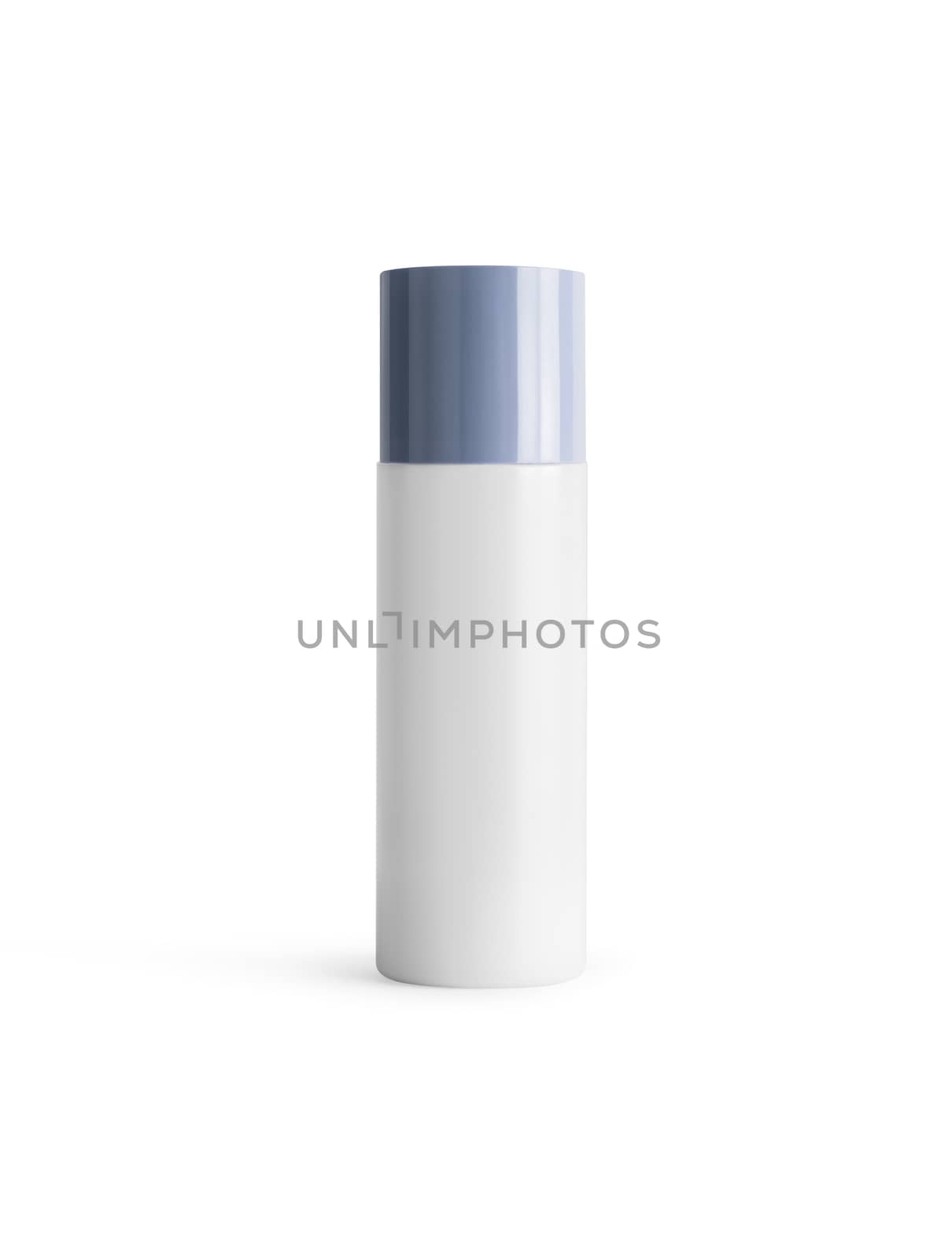 Cosmetic bottles on blue cover isolated on white background