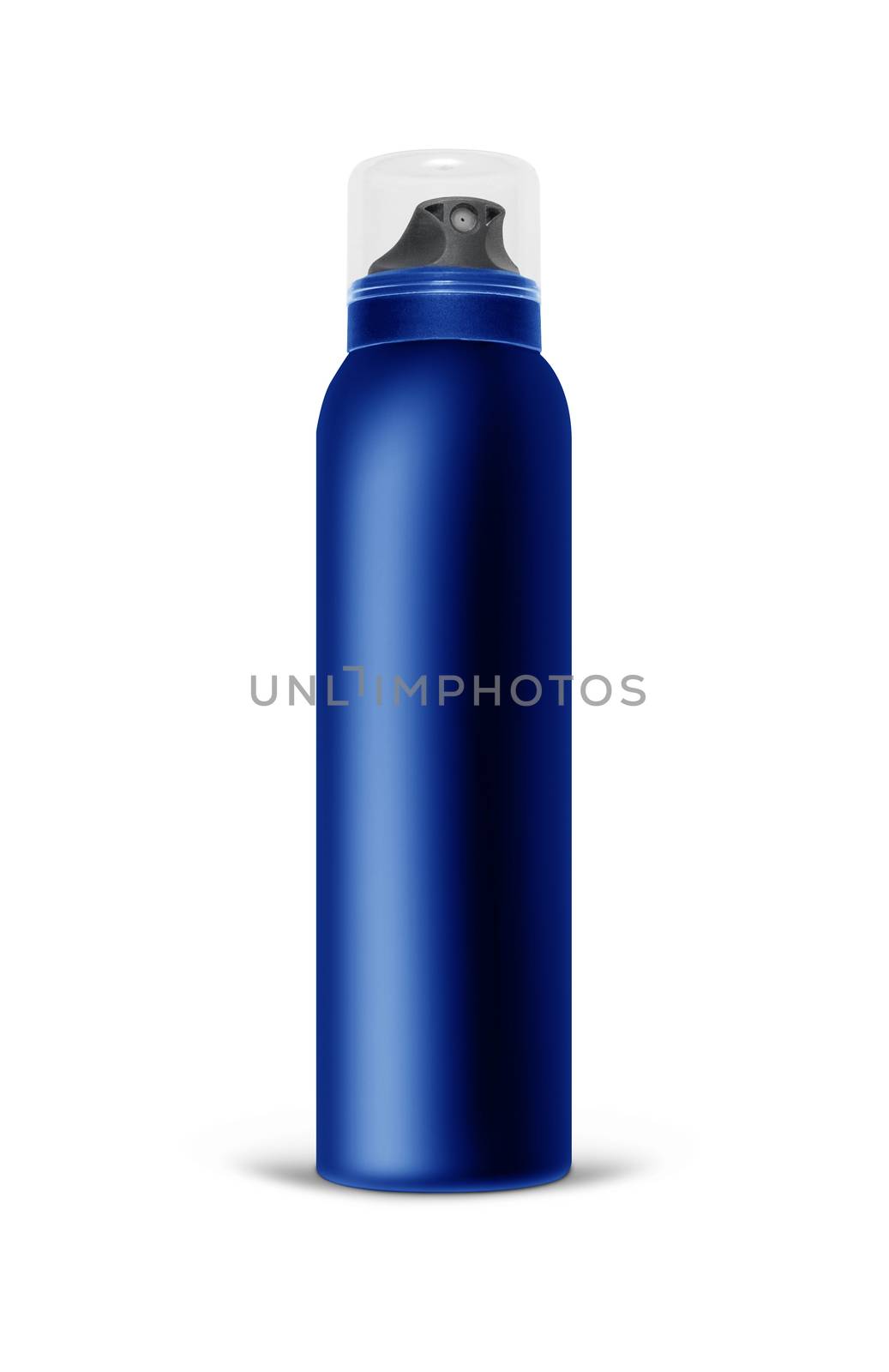 Blue blank aluminum spray can isolated on white background. The black template bottle spray for design. With clipping path.