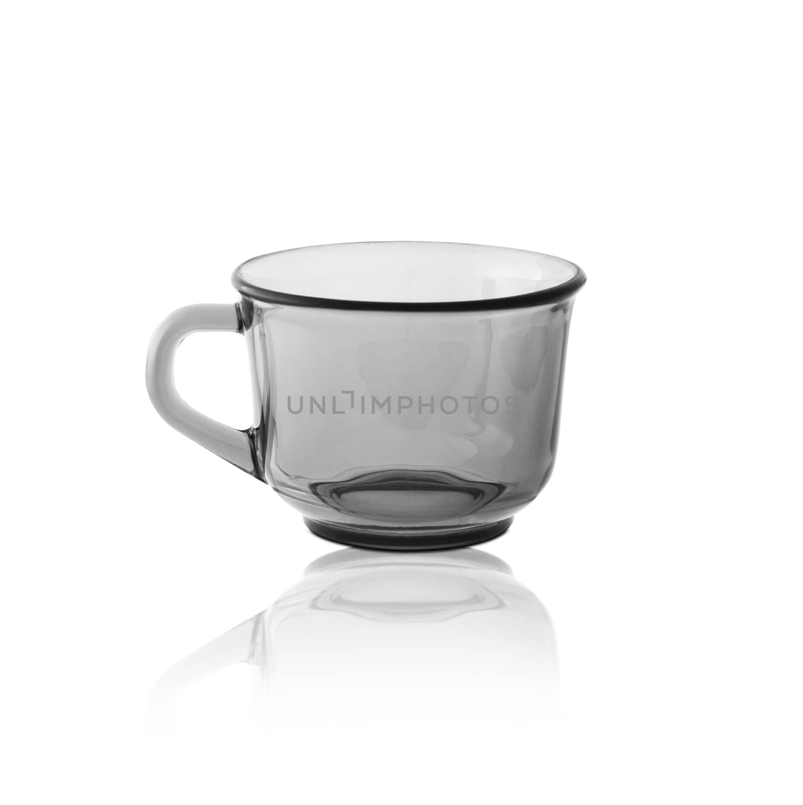 Transparent glass cup isolated closeup. With clipping path