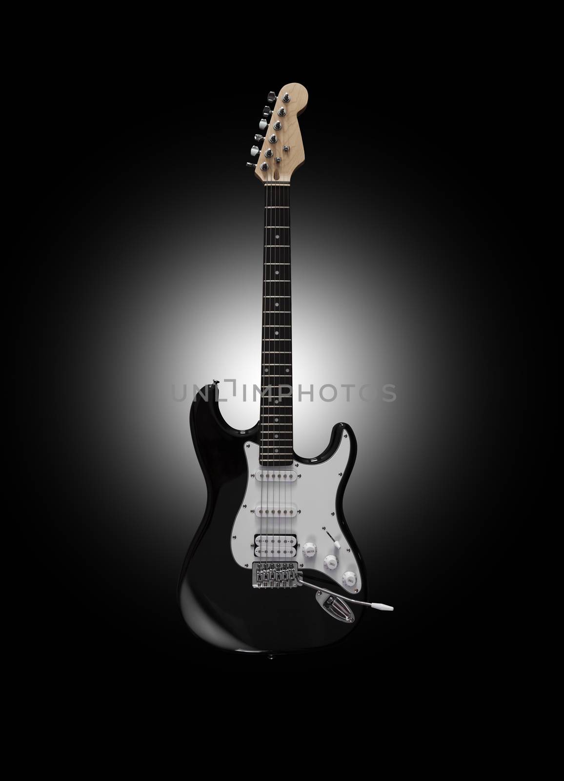 CHISINAU, MOLDOVA - April 22, 2017: Black electric guitar on black background. With clipping path