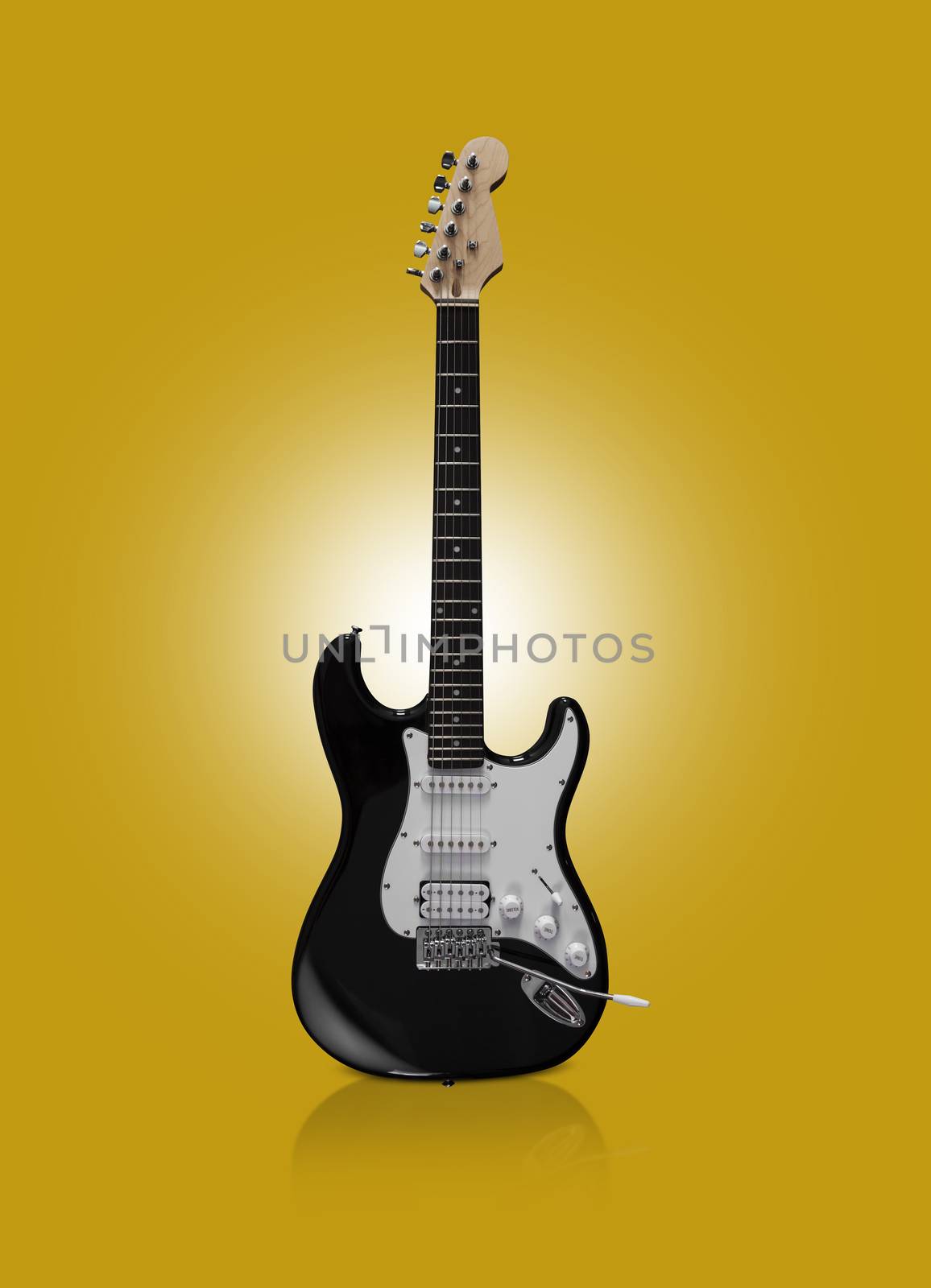 CHISINAU, MOLDOVA - April 22, 2017: Black electric guitar on yellow background. With clipping path