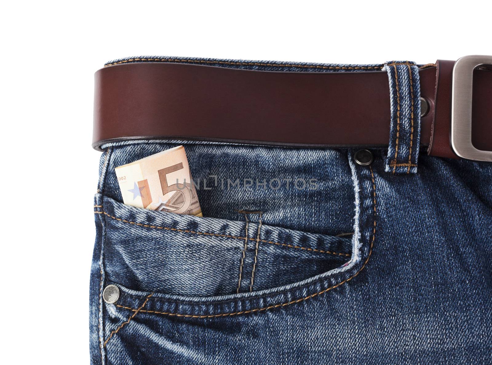 Money in your pocket jeans isolated on white background
