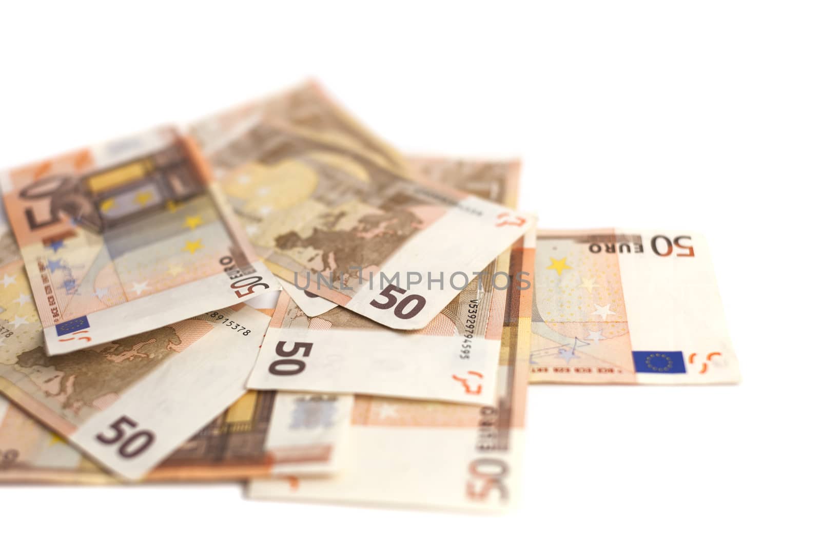 Euro money banknotes isolated on white background. Blurred concept