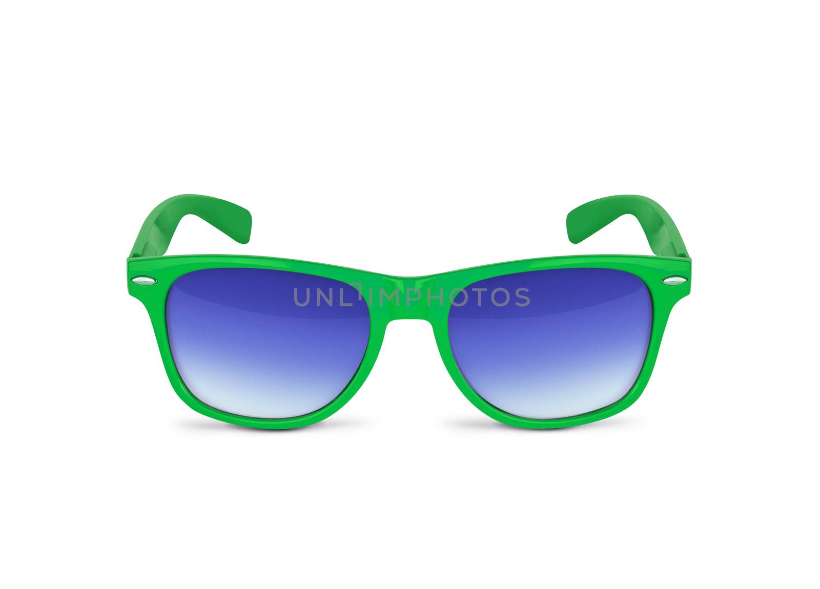 Green sun glasses isolated over the white background. With clipping path