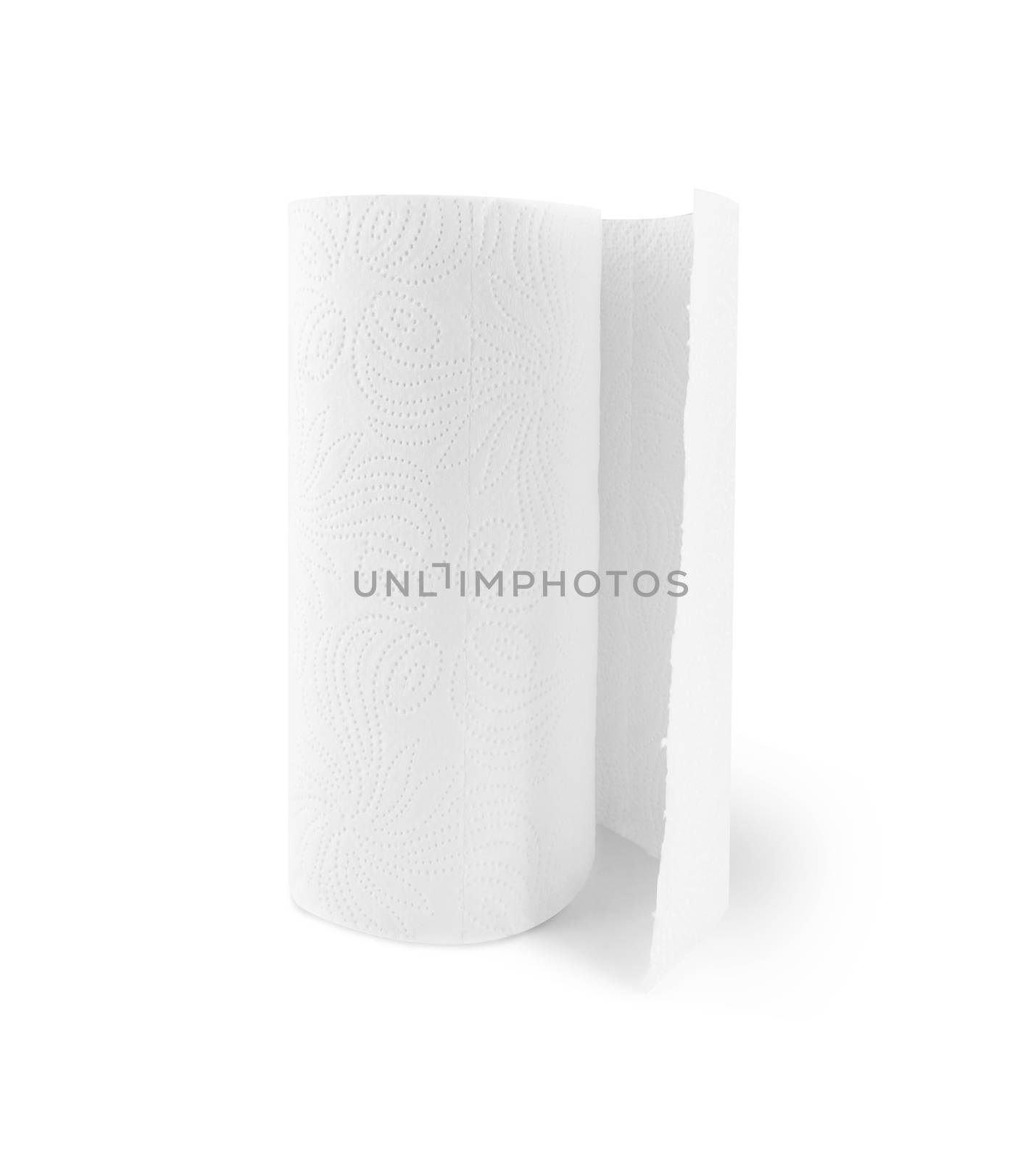 Kitchen paper towel roll isolated on a white background. With clipping path