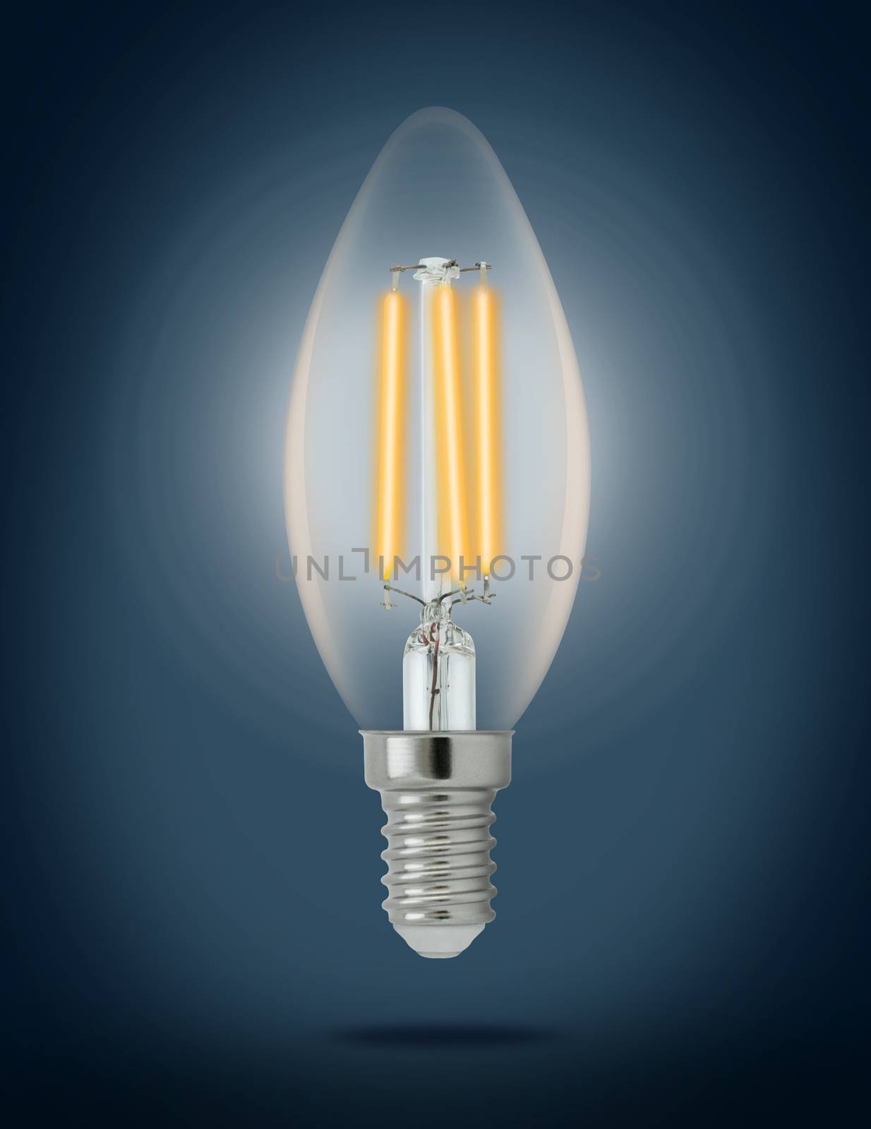 LED filament light bulb (E14). With clipping path
