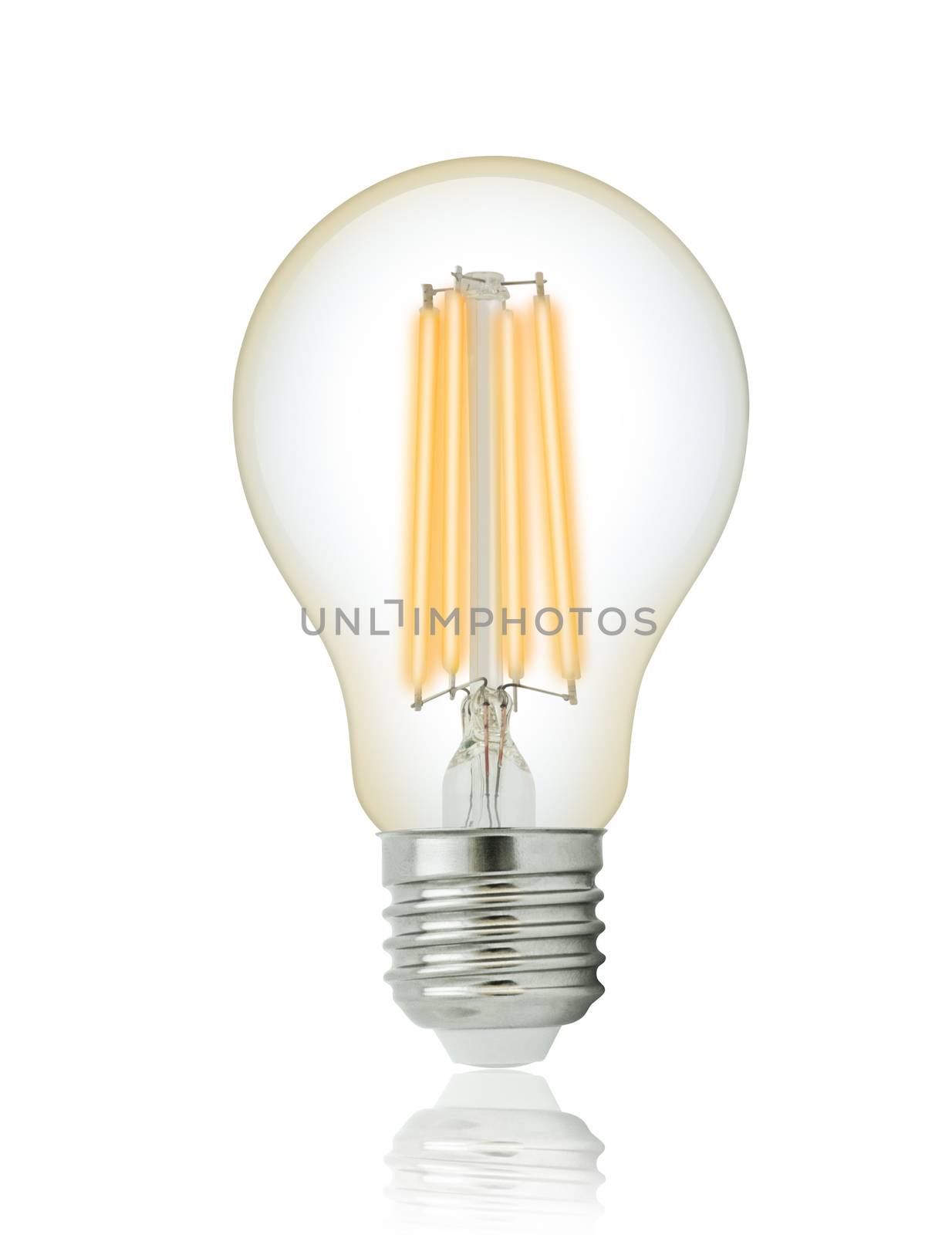 LED filament light bulb (E27). With clipping path