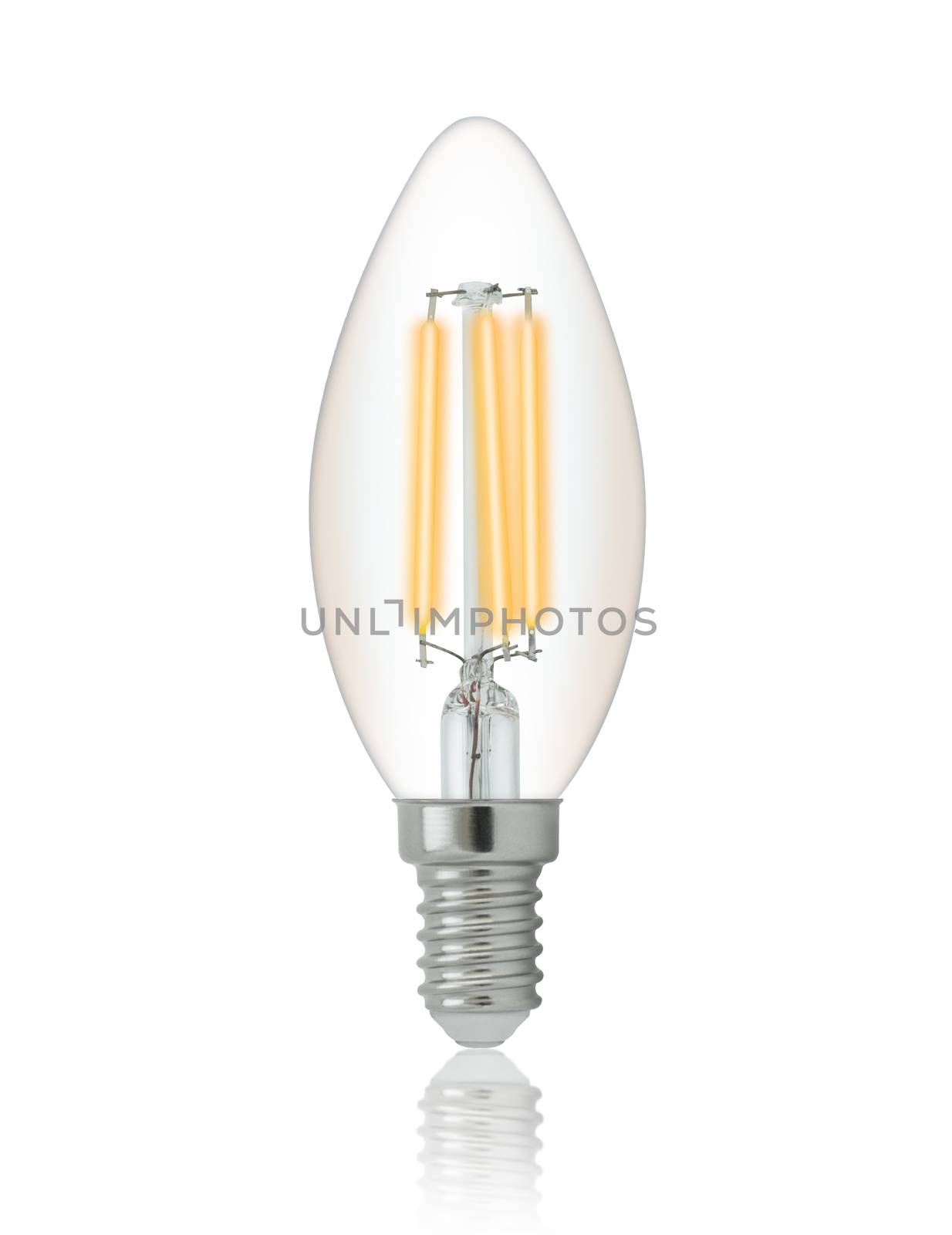 LED filament light bulb (E14). With clipping path