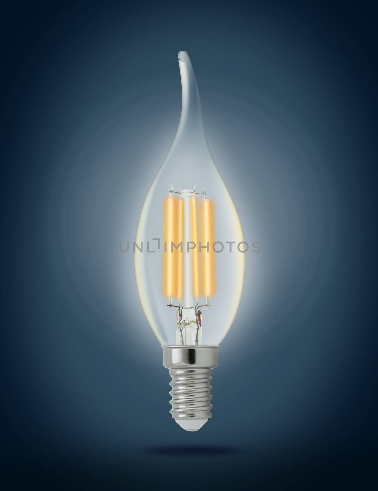 LED filament light bulb (E14). With clipping path