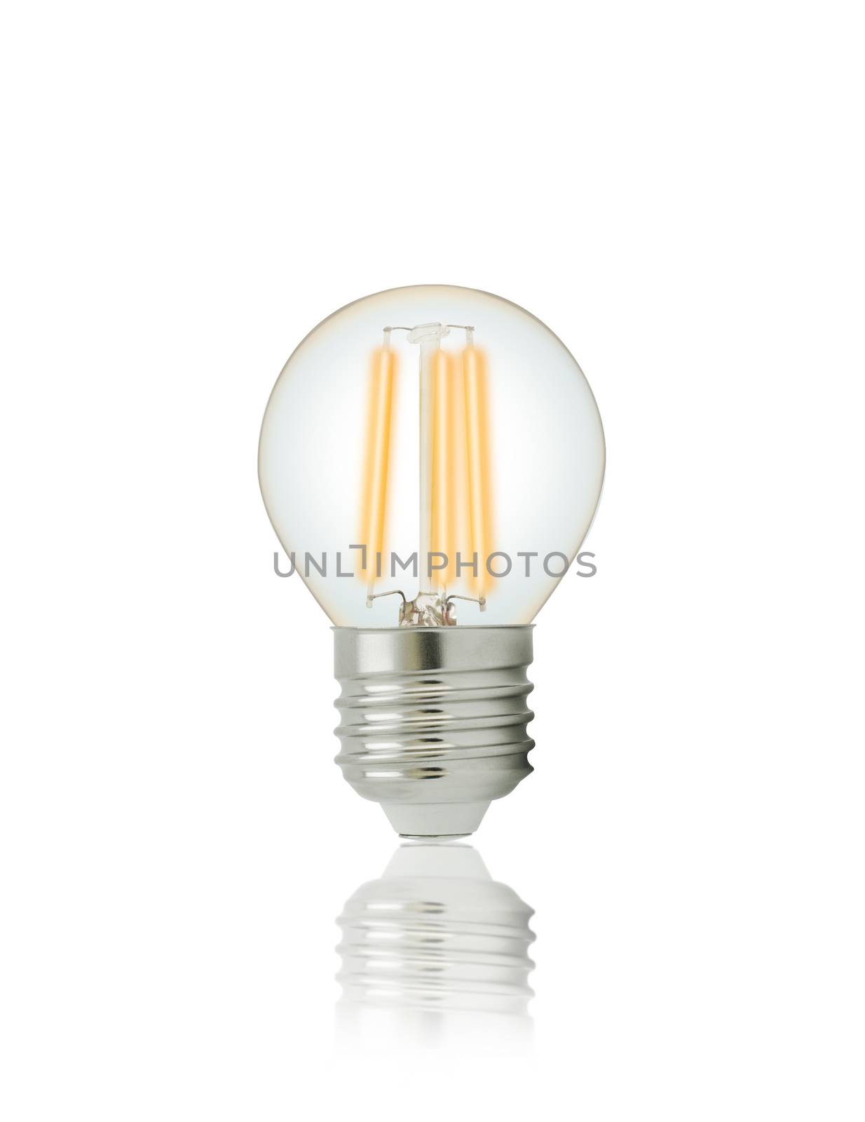 LED filament light bulb (E27). With clipping path