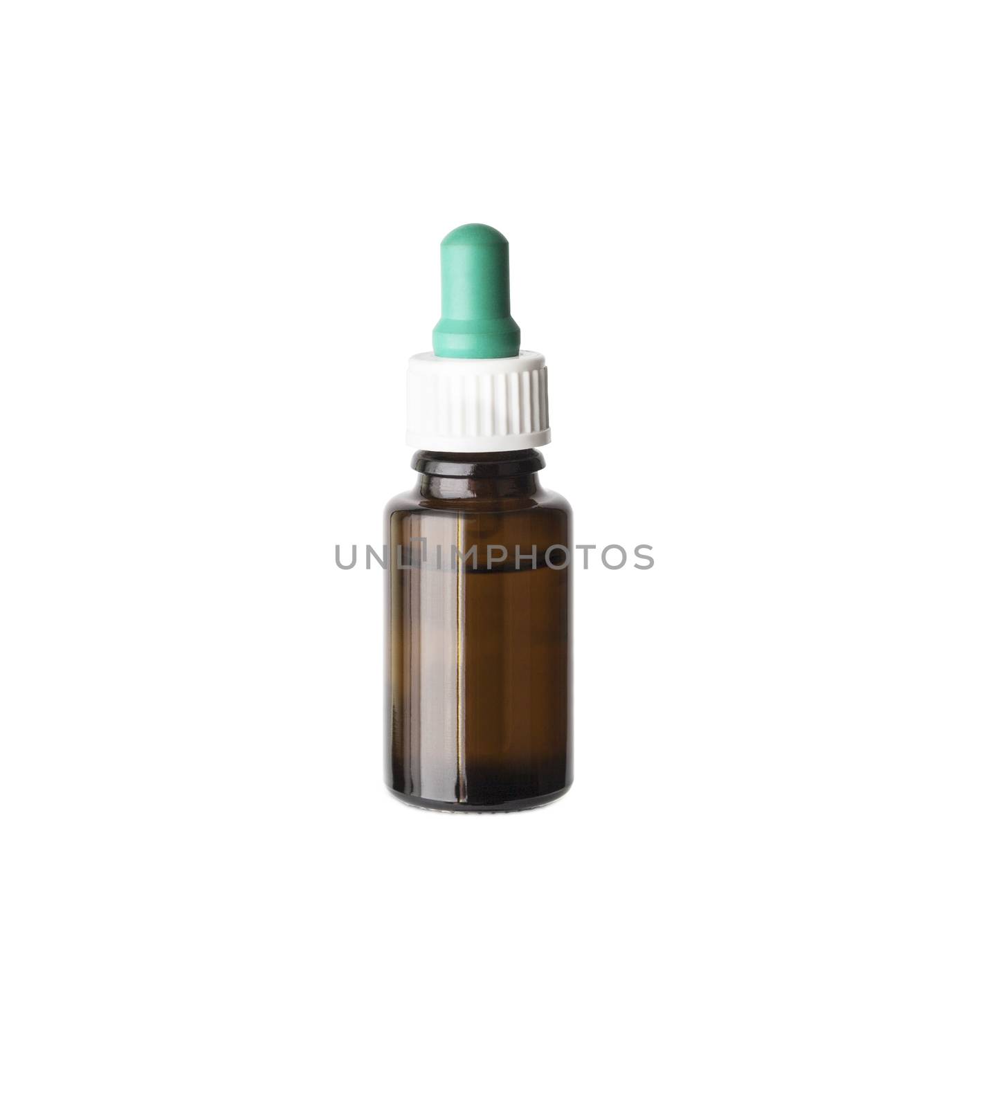 Medical container with an eyedropper drops isolated on white background. With clipping path