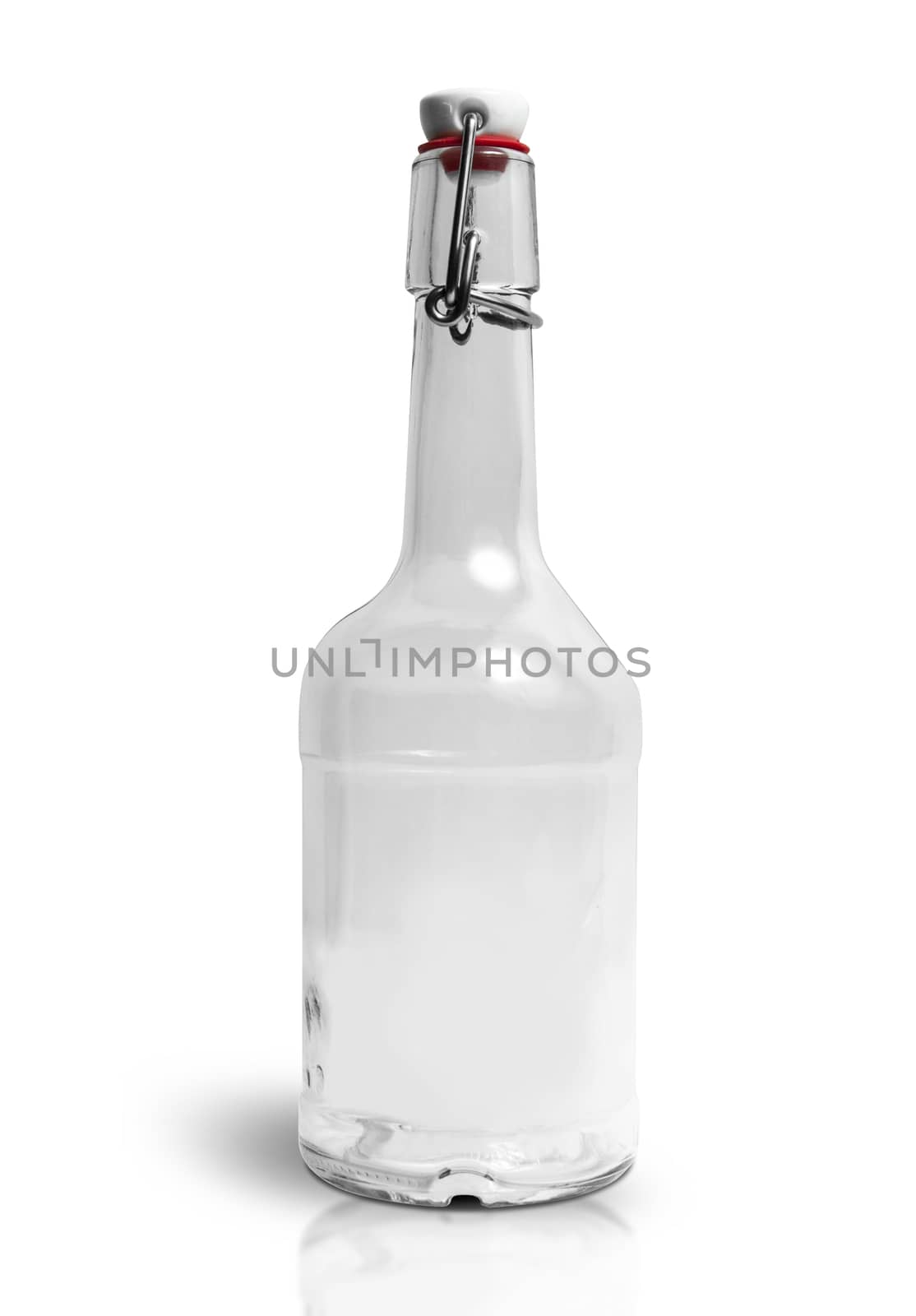 Vintage empty transparent bottle isolated on the white background. Clipping Path