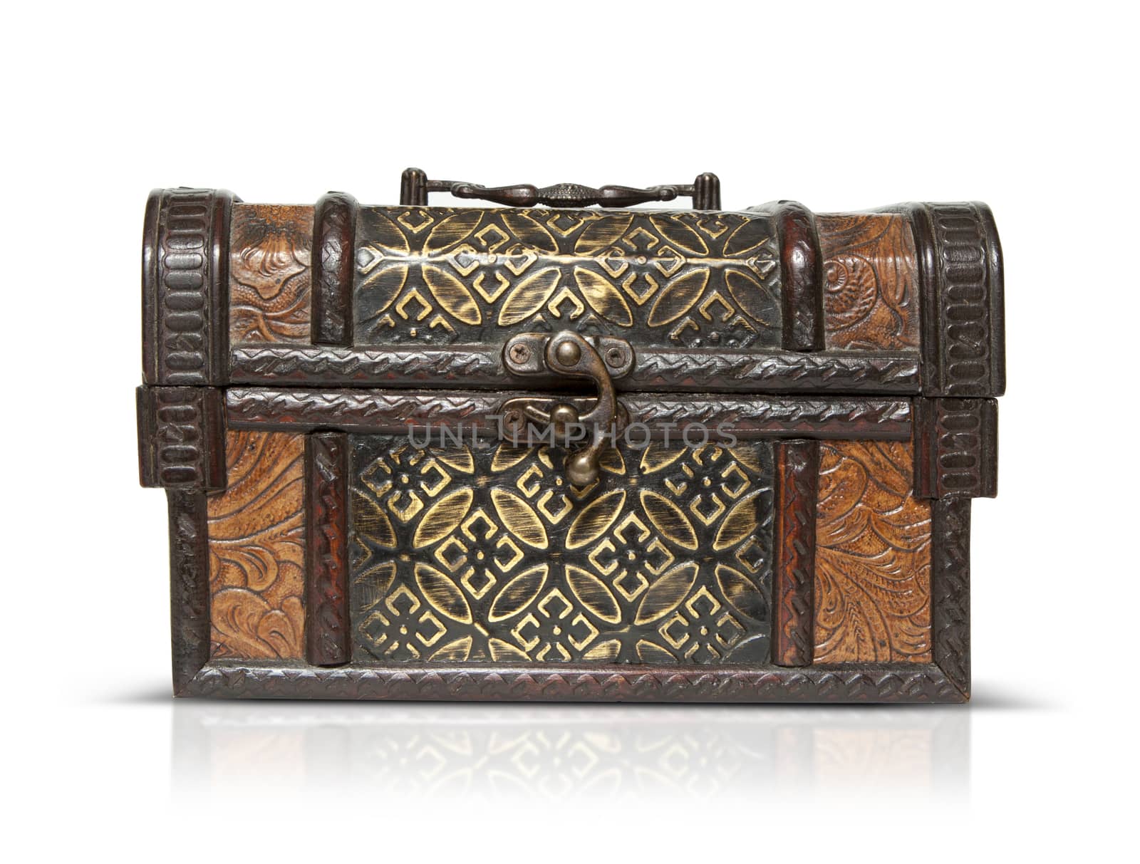 vintage wooden chest on white background.  Clipping Path
