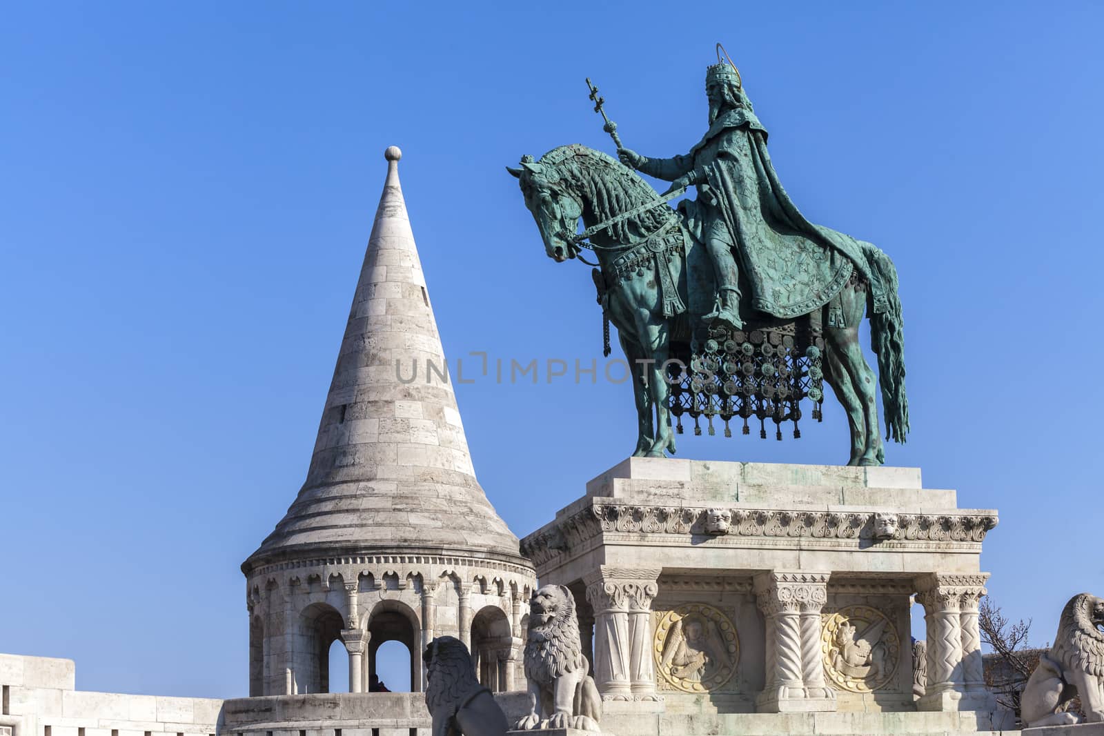 King Stephen horse statue in Fishermen bastion, Budapest