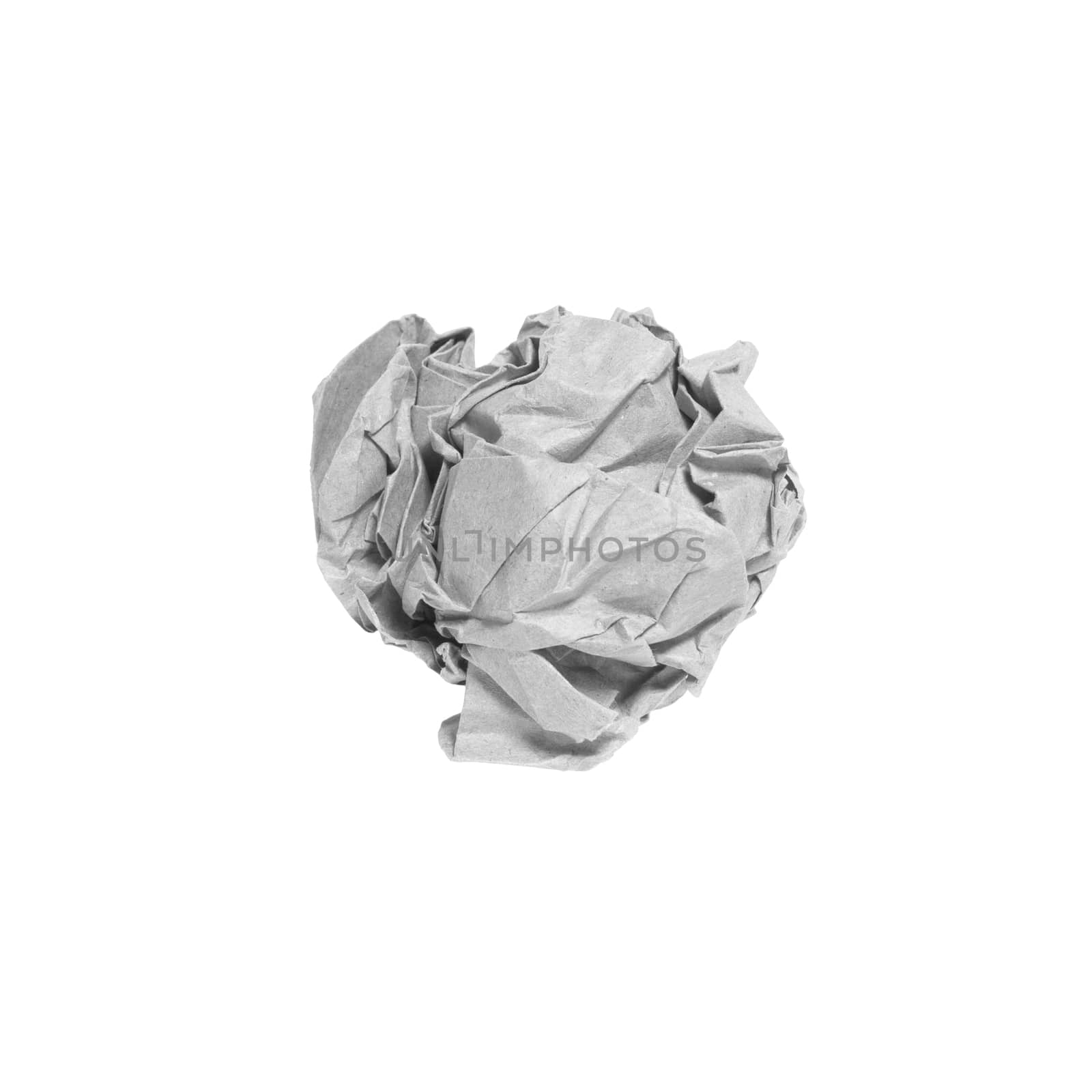 Crumpled gray paper ball isolated over white background. Bluren concept