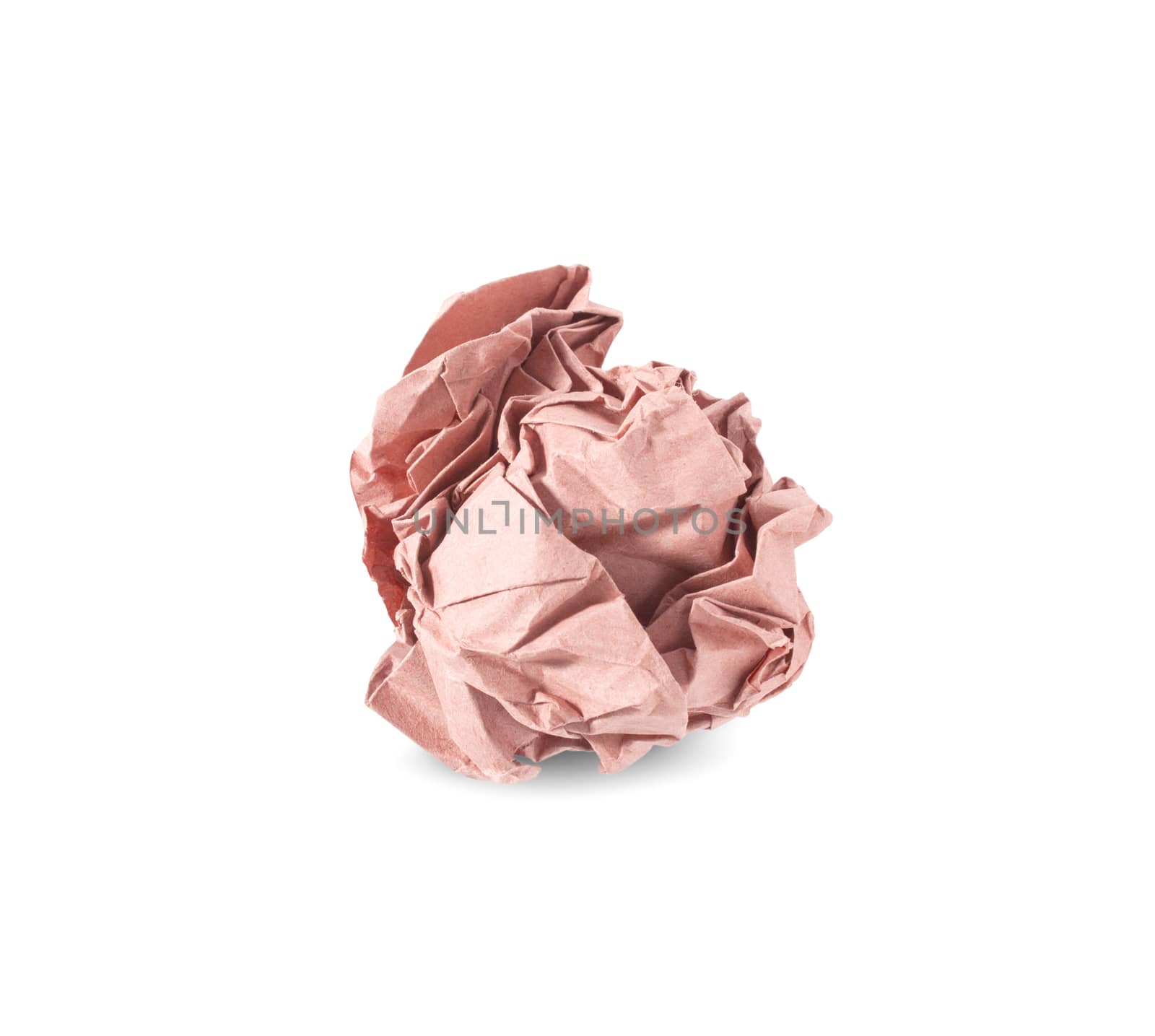 Crumpled blue paper ball isolated over white background. Bluren concept