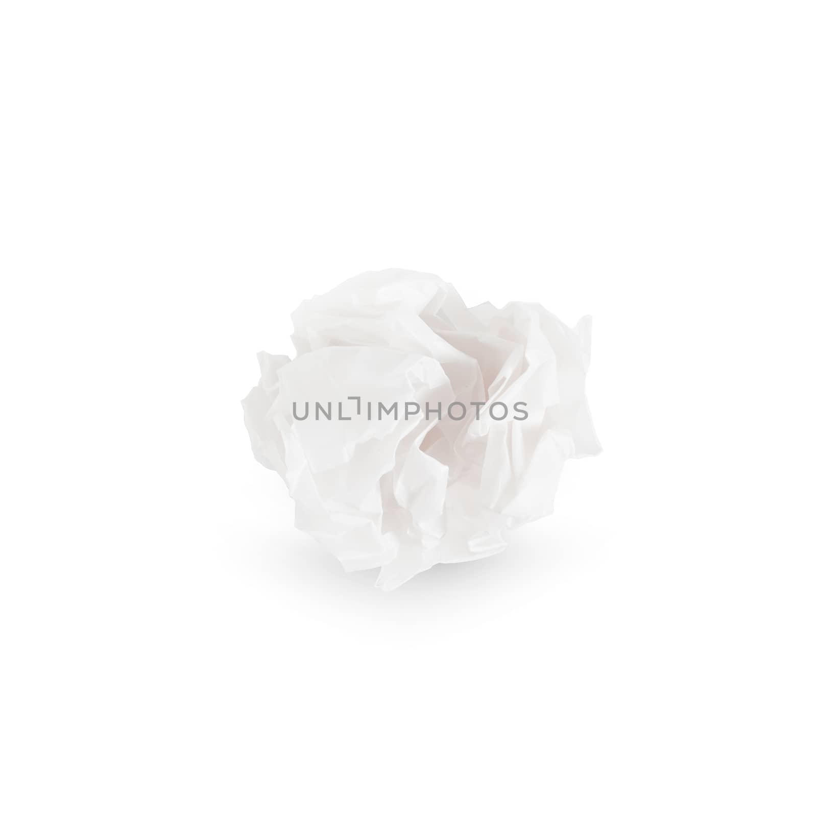 Crumpled white paper ball isolated over white background