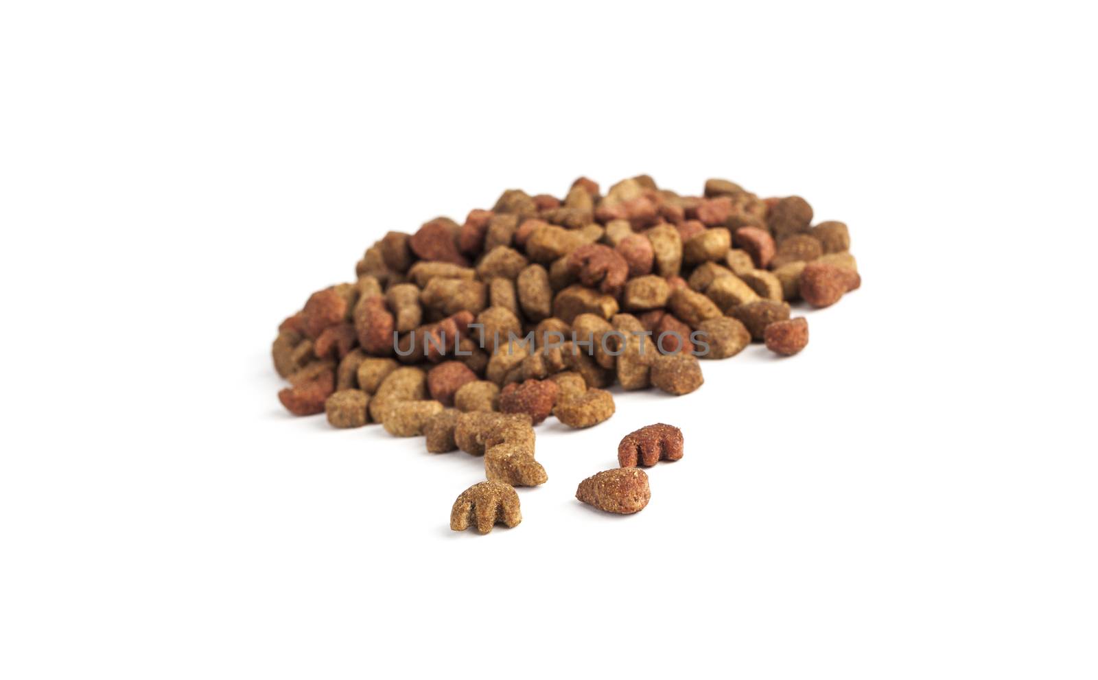 Dry food for dog and cat, isolated on white background