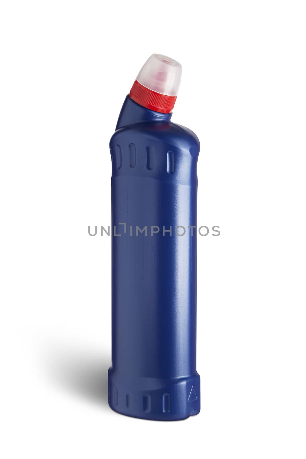 Blue plastic bottle for liquid laundry detergent, cleaning agent, bleach or fabric softener. With clipping path
