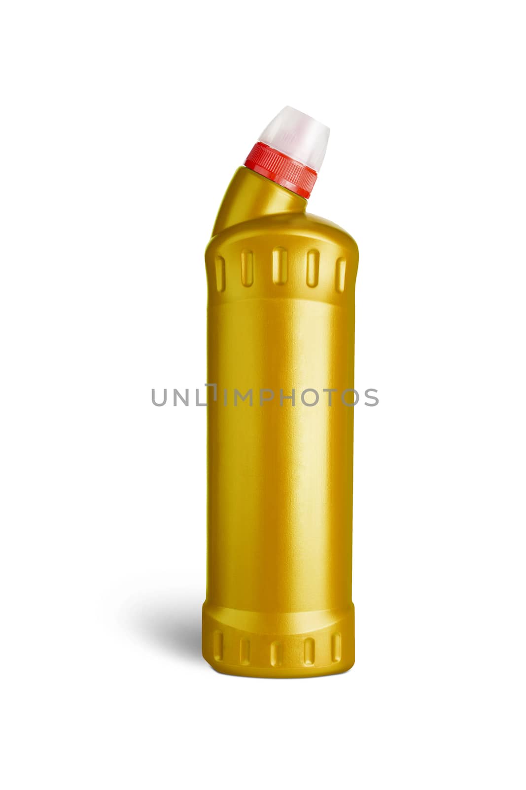 Yellow plastic bottle for liquid laundry detergent, cleaning agent, bleach or fabric softener. With clipping path