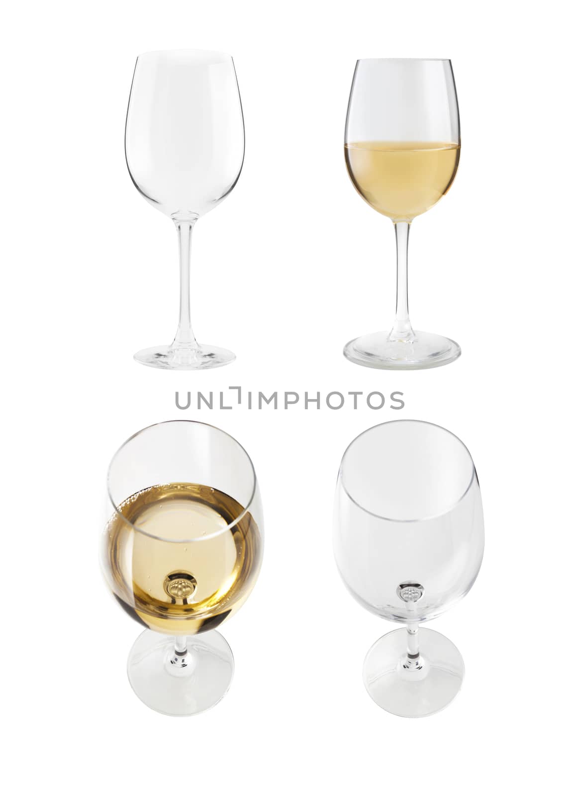 Wineglass with white wine isolated on white background.