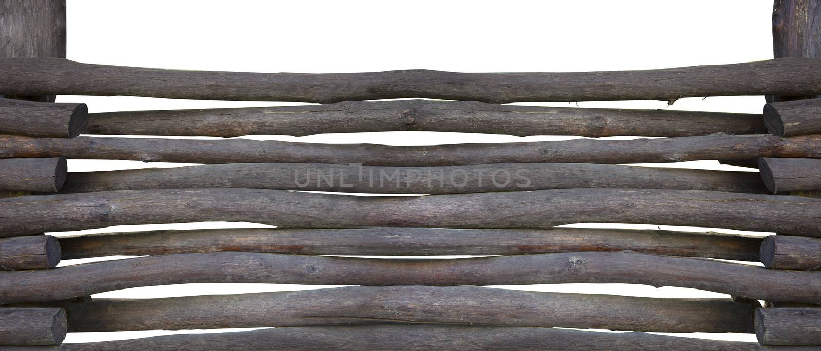 Old wooden fence isolated on white background. With clipping path