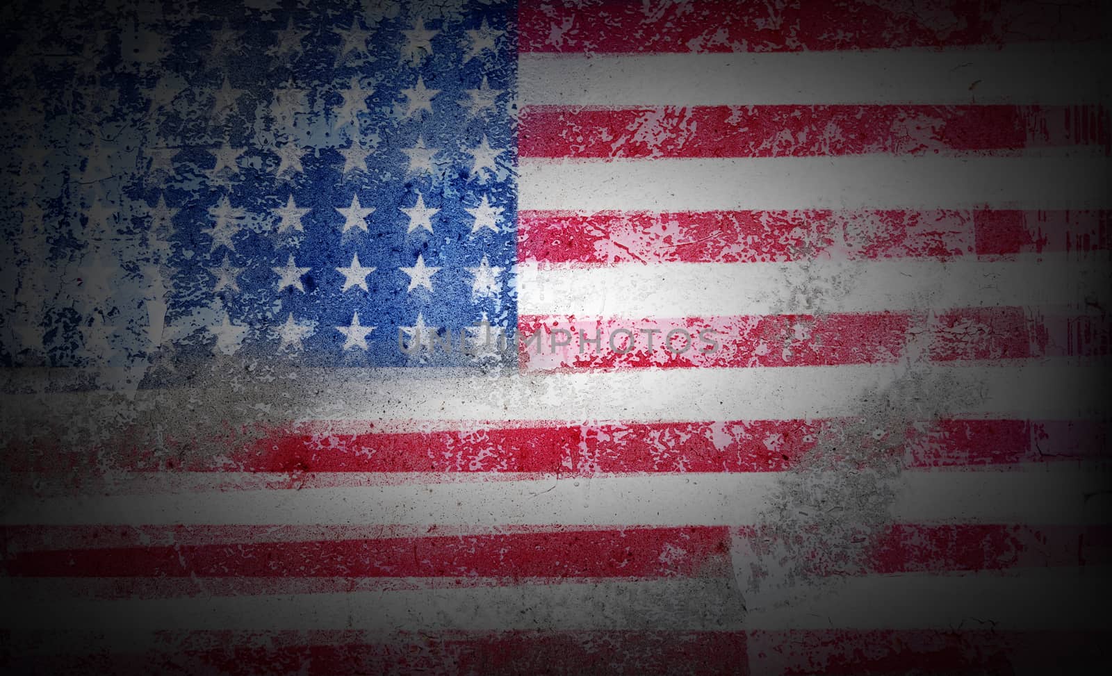 Grunge US flag on stone texture background closeup