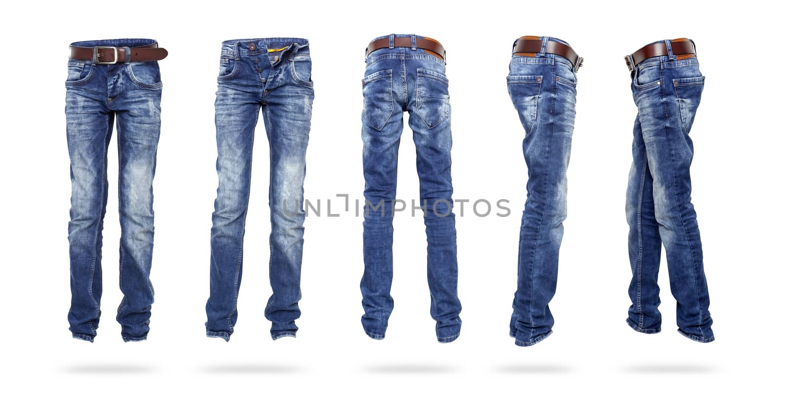 Set Blue Jeans with a belt the teenager isolated. With clipping path