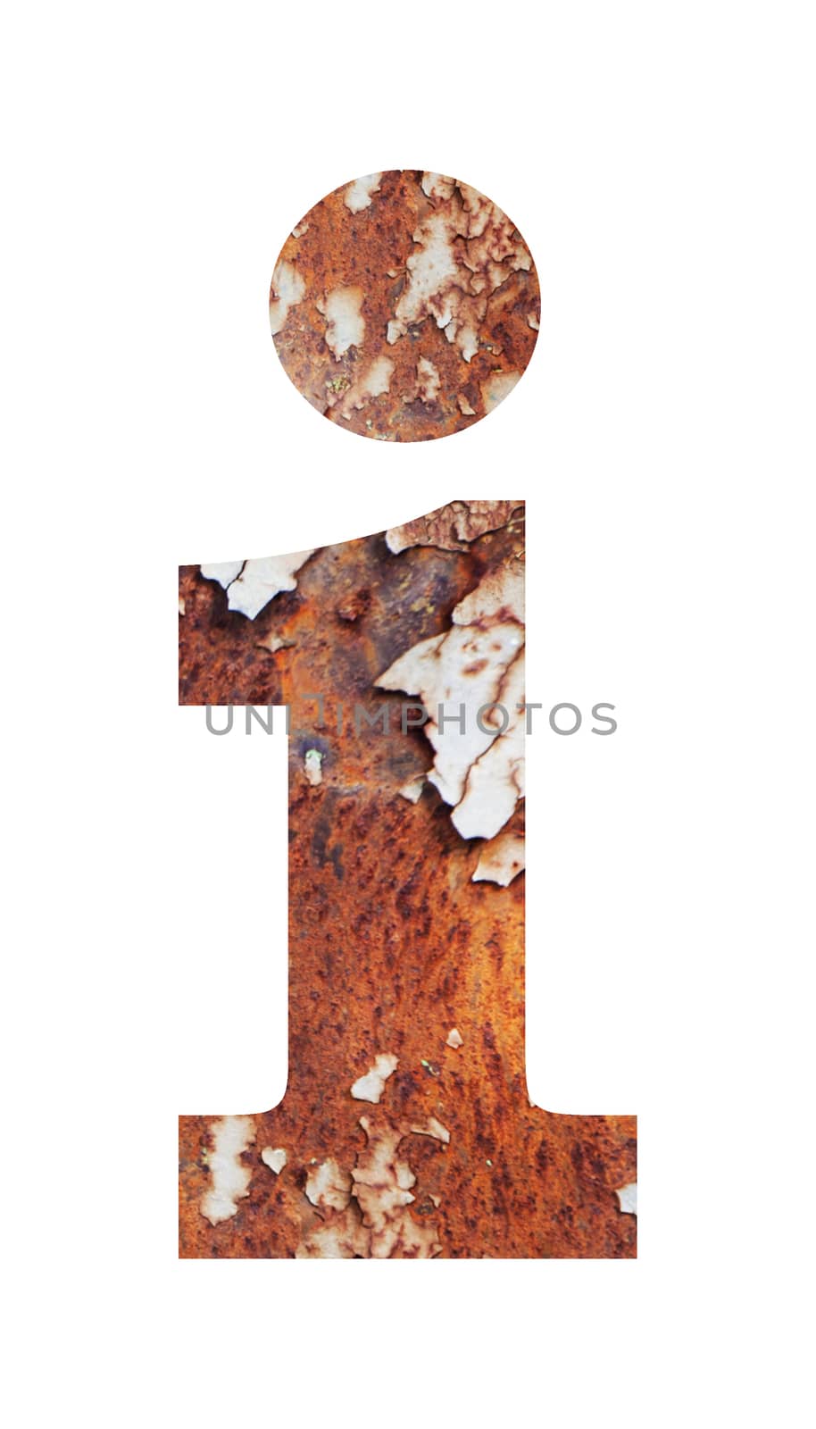 Old rusty metal alphabet, text h, isolated over the white background