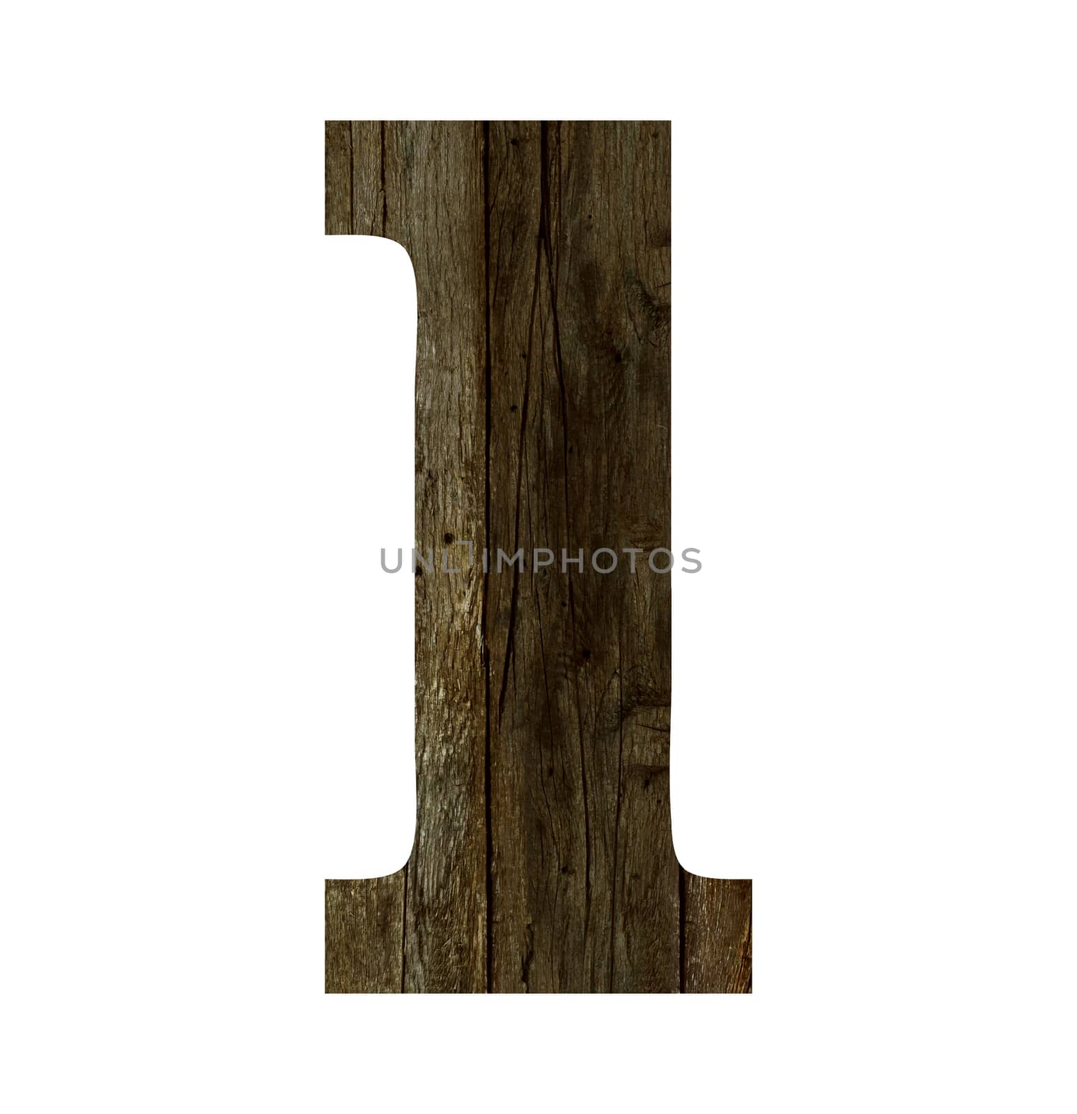 Old wooden planks alphabet, text l. Isolated on white background. With clipping path