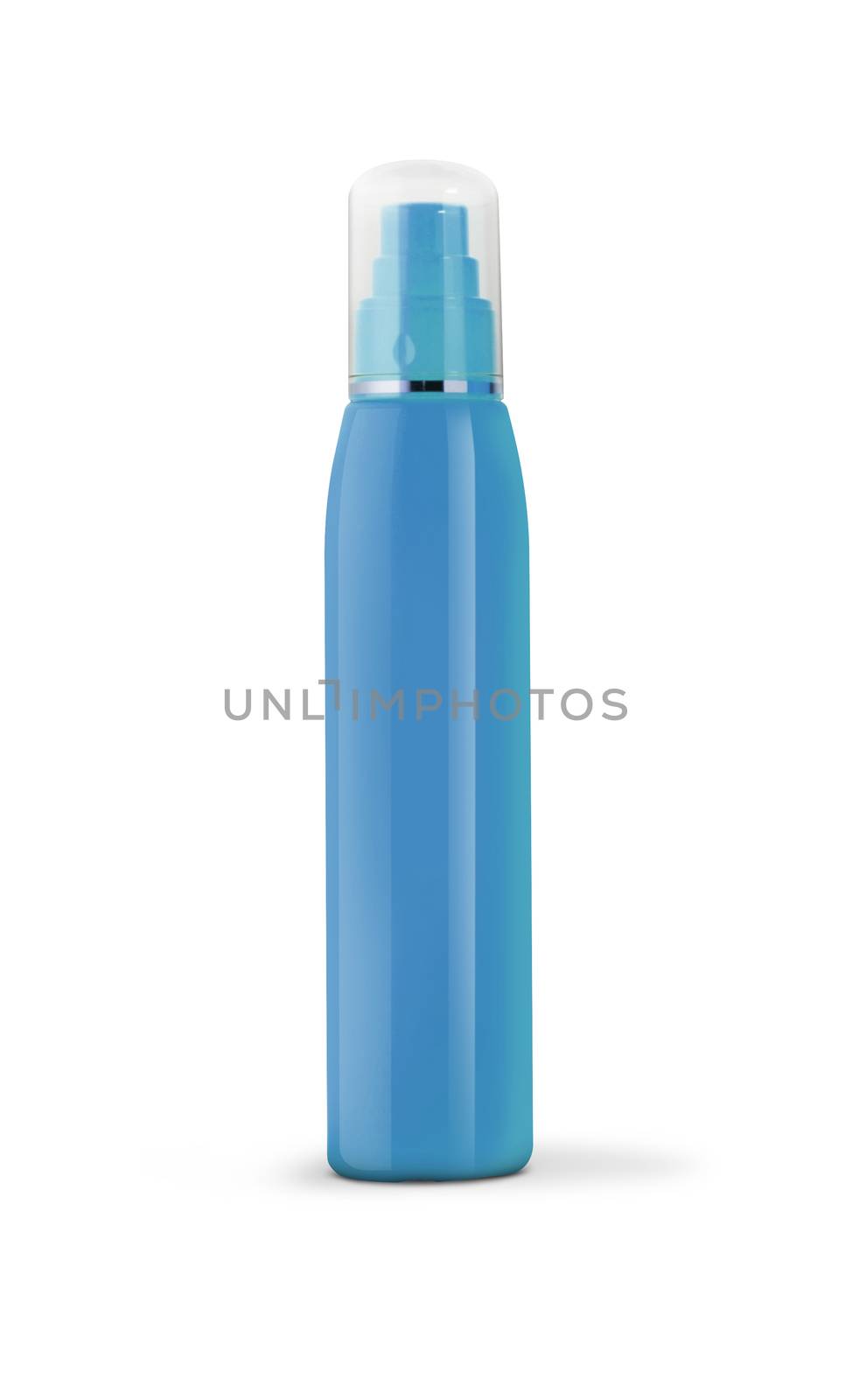 Blue cosmetic spray bottle isolated on white background. With clipping path