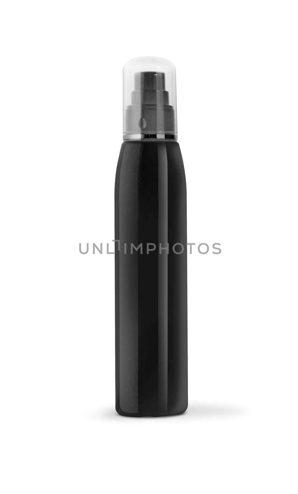 Orange cosmetic spray bottle isolated on white background. With clipping path